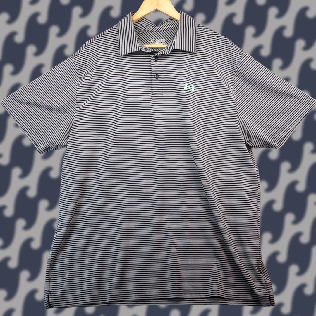 Under Armour Under Armour Mens 2XL Polo Shirt Gray Striped Short Sleeve Collared Button Logo Activewear Golf Shirts Mens Size US XXL / EU 58 / 5 - 1 Thumbnail