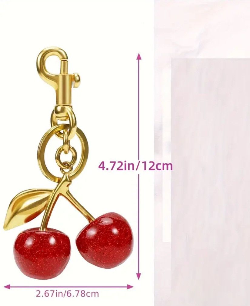 Other New Heavy Cherry Bag Charm Key Chain Glitter Resin C-clasp Size ONE SIZE - 2 Thumbnail