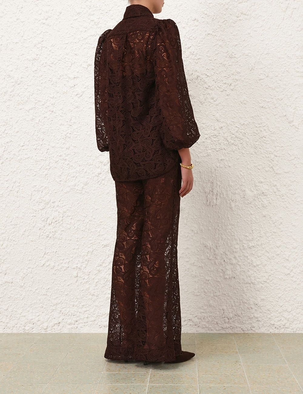 Zimmermann oc11z0925 Illustration Lace Blouse in Chocolate Brown Size M / US 6-8 / IT 42-44 - 4 Thumbnail
