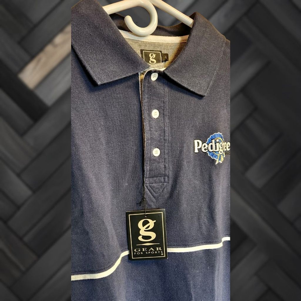 Vintage GEAR FOR SPORTS PEDIGREE Polo Shirt Mens L Blue Short Sleeve Embroidered New NWT Size US L / EU 52-54 / 3 - 1 Thumbnail