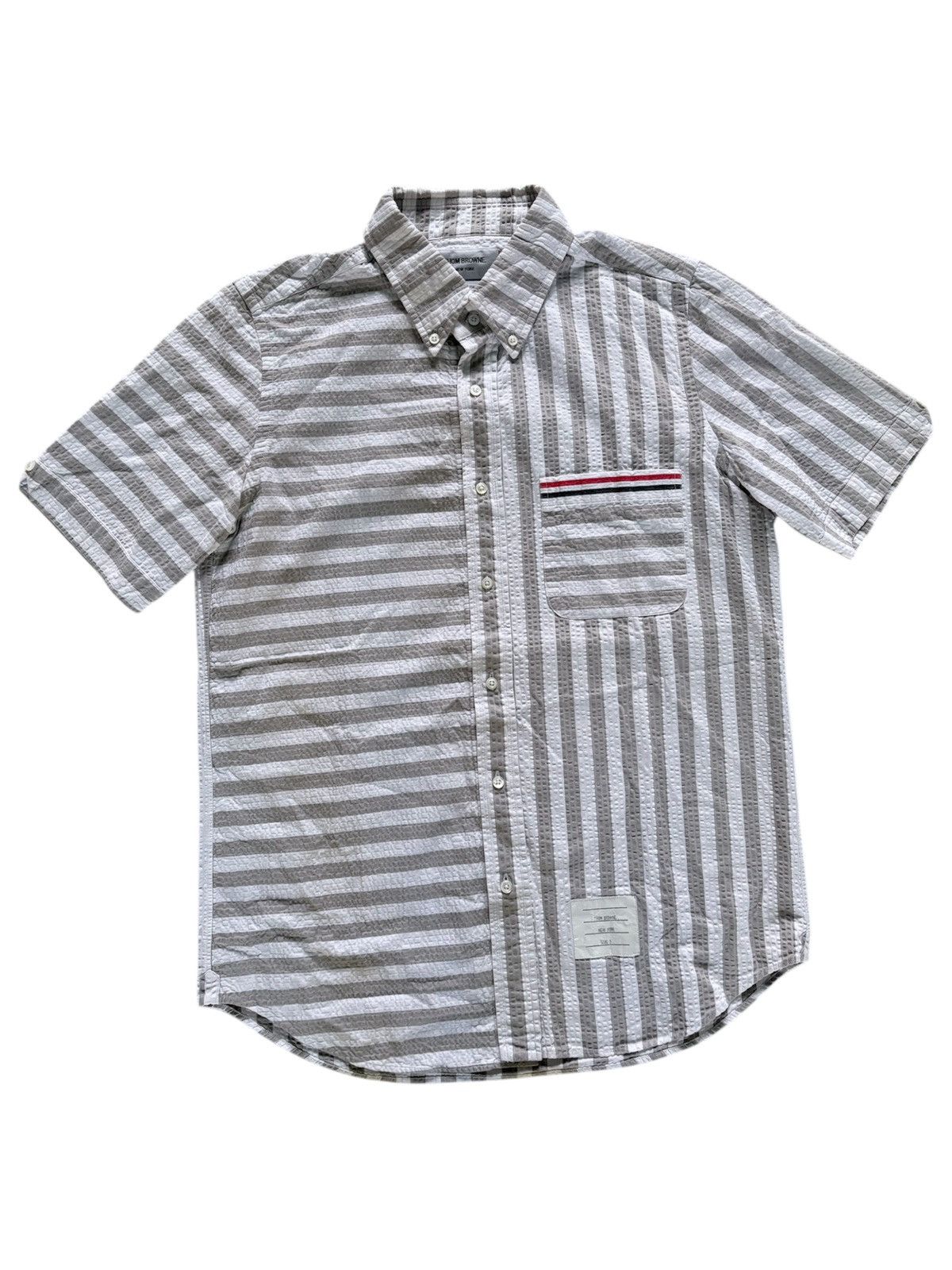 Thom Browne Thom Browne White Grey Striped Button shirt Size US M / EU 48-50 / 2 - 1 Thumbnail