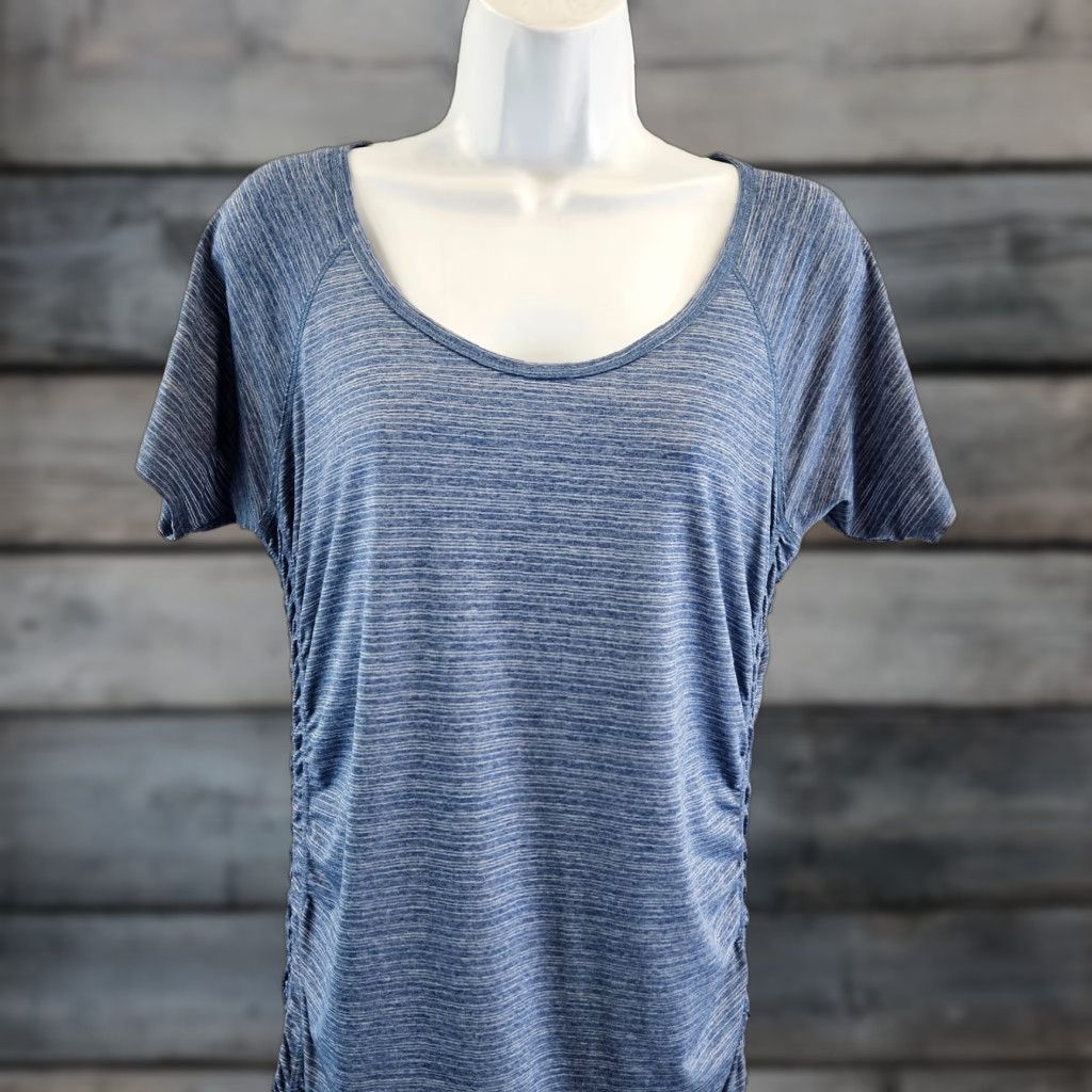 Eddie Bauer Eddie Bauer Womens Tunic Top Sz Large Blue Short Sleeve Ruched Size L / US 10 / IT 46 - 1 Thumbnail