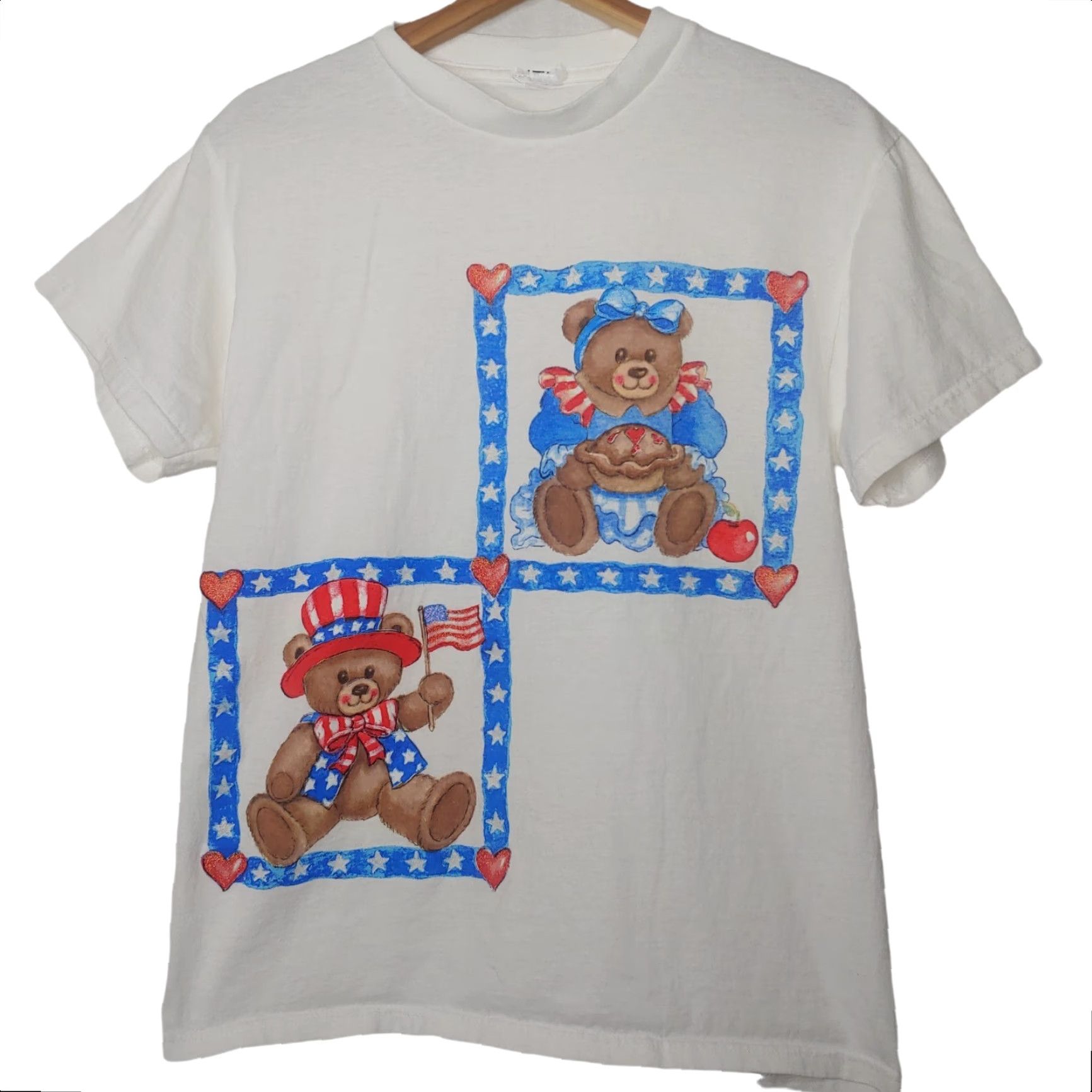 Vintage VINTAGE US A Teddy Bear Shirt M Unisex Adults White Glitter Stars Stripes Patriotic Fourth of July Teddy Bears USA Glitter Graphic 80s? Size M / US 6-8 / IT 42-44 - 2 Thumbnail
