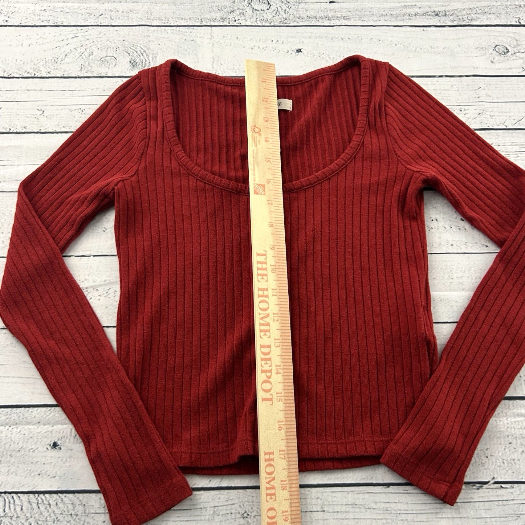 Madewell Madewell Long Sleeve Ribbed Top Women's XS Red Shirt Size XS / US 0-2 / IT 36-38 - 3 Thumbnail