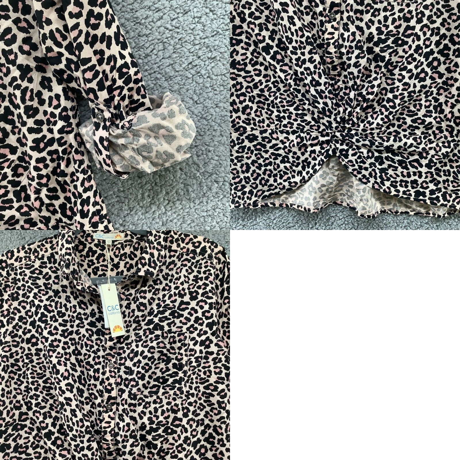 Vintage C&C California Leopard Print Pink Popover Top Womens M Roll Tab Twist Front NWT Size M / US 6-8 / IT 42-44 - 8 Thumbnail