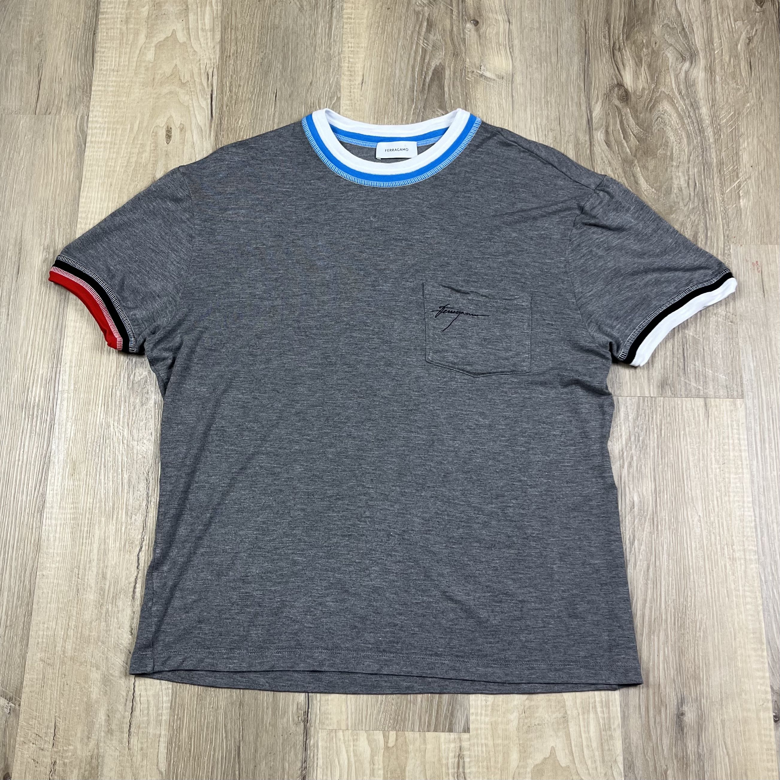 Salvatore Ferragamo Ferragamo Colour Block Trim T-shirt Grey Multicolour Viscose Size US XL / EU 56 / 4 - 2 Thumbnail