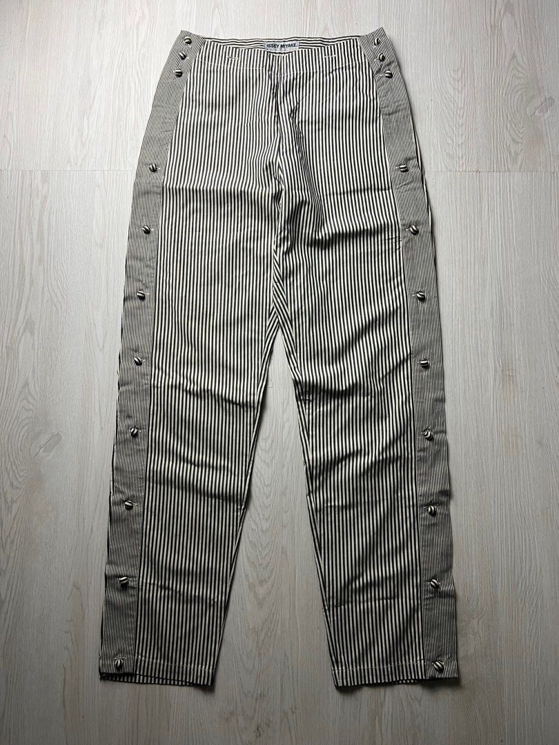 Issey Miyake × Japanese Brand × Pleats Please Issey Miyake RARE! Issey Miyake Side-Snap Striped Trousers Size 29" - 5 Thumbnail