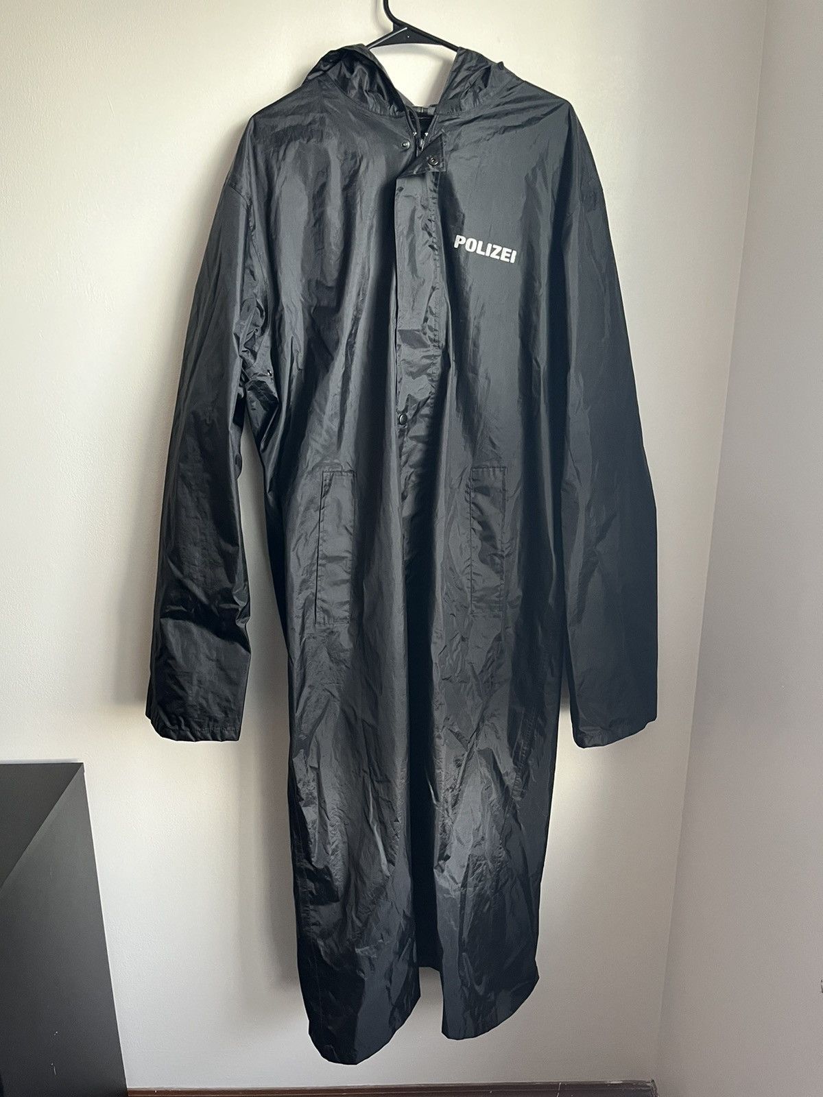 image of Vetements 2016 Polizei Long Raincoat in Black, Men's (Size XL)