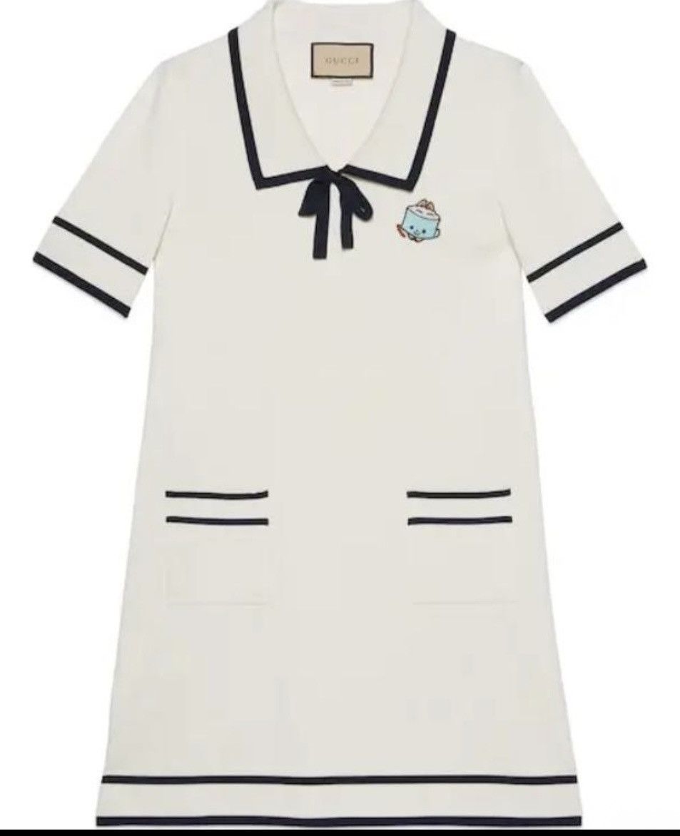 Gucci Gucci Polo Dress Fine Cotton Silk size S Ivory/Blue Size S / US 4 / IT 40 - 1 Thumbnail