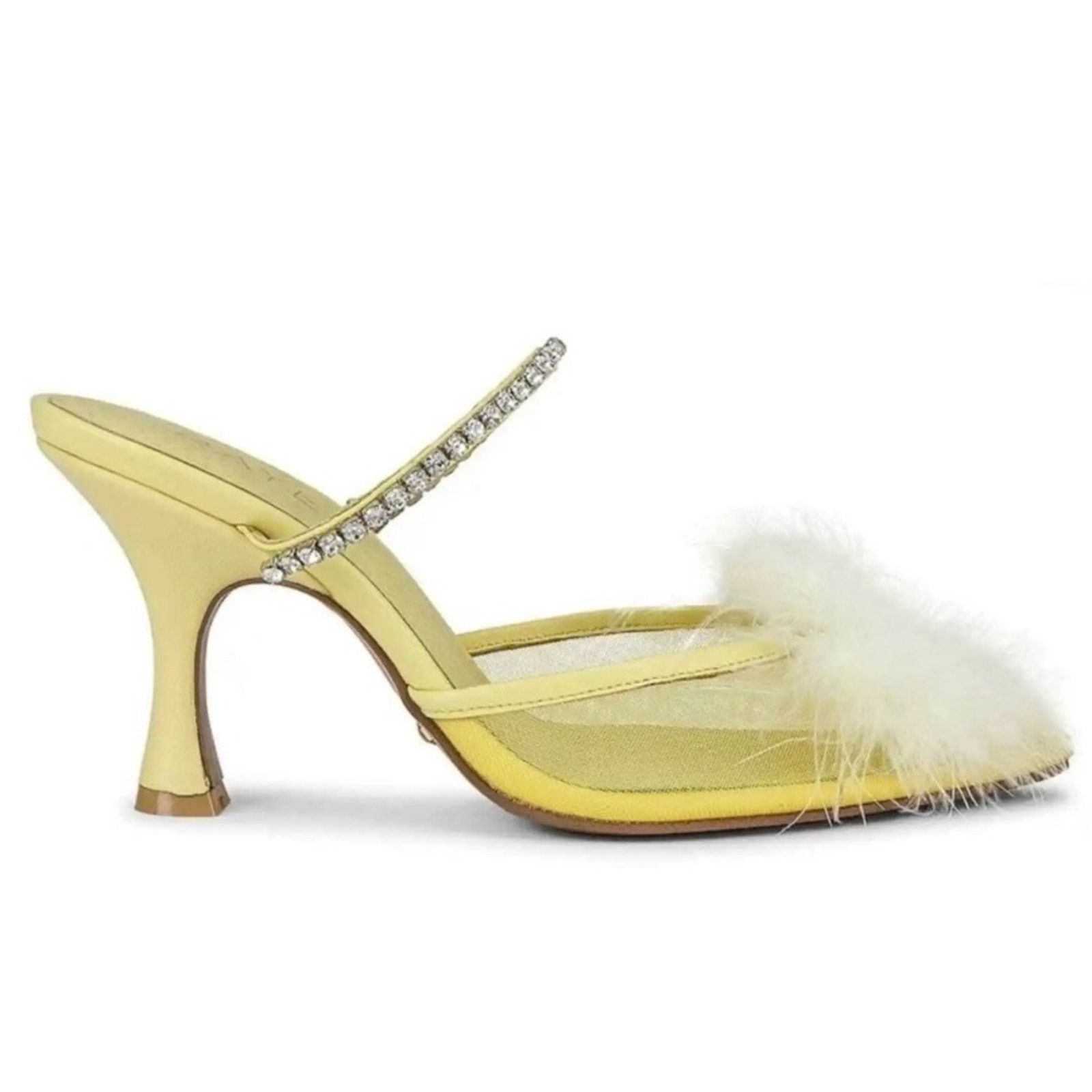 Designer RAYE Duke Heel Mesh Feather pompom Crystal Strap Yellow 9.5 Size US 9.5 / IT 39.5 - 3 Thumbnail