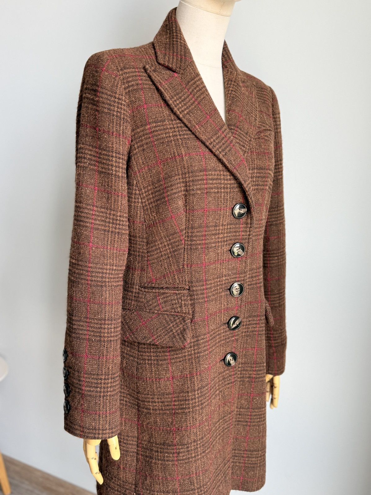 Sezane Sézane Brown Tweed Red Windowpane Wool Coat Tailored Size S / US 4 / IT 40 - 6 Thumbnail