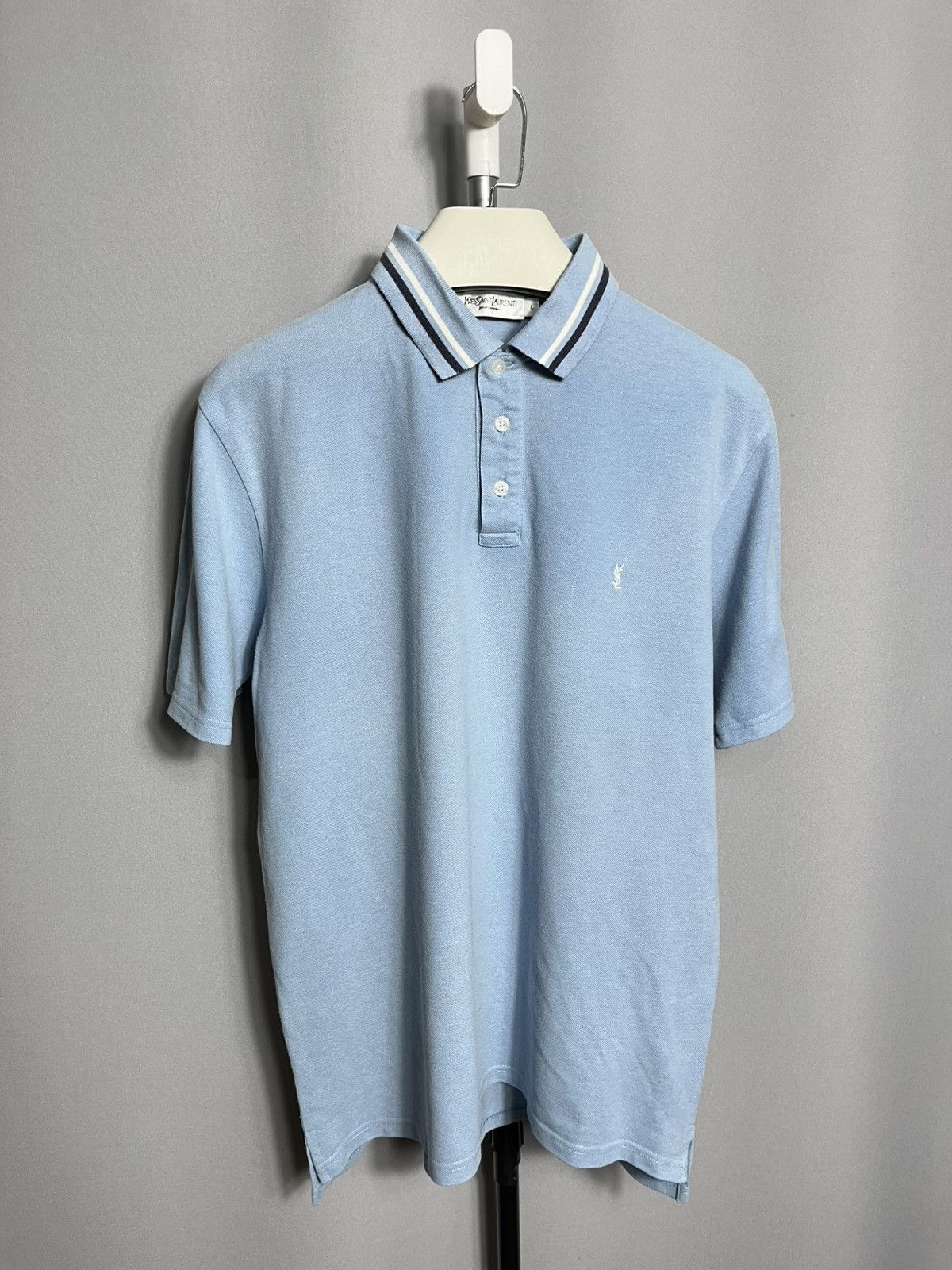 Yves Saint Laurent YSL polo shirt mens blue vintage cotton