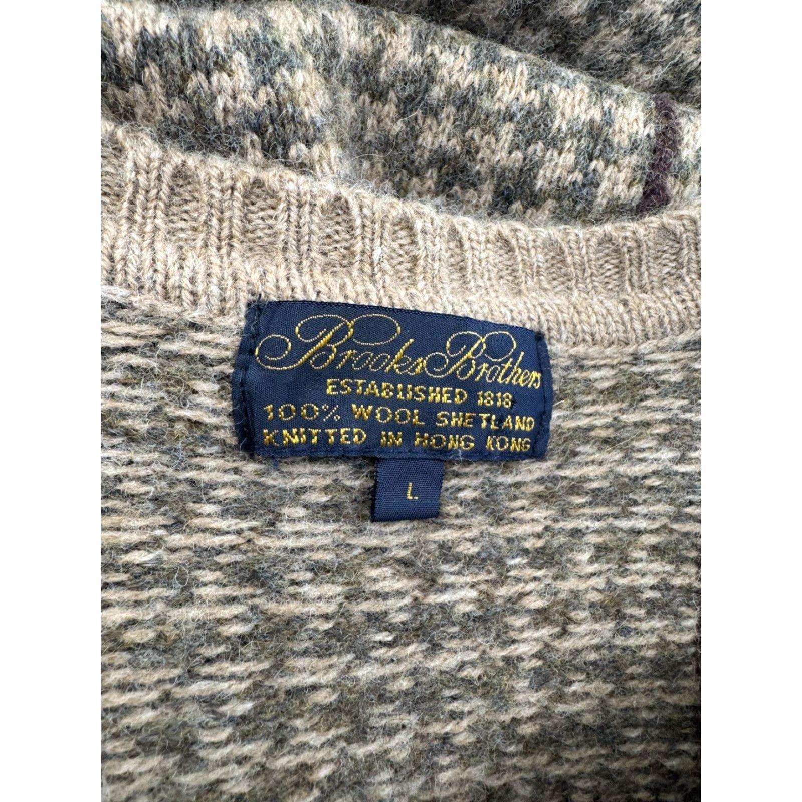 Brooks Brothers Brooks Brothers - Houndstooth Vintage L V-Neck Wool Pullover Sweater - Olive/Tan/Reddish Brown Stripe Mens L Size US L / EU 52-54 / 3 - 5 Thumbnail