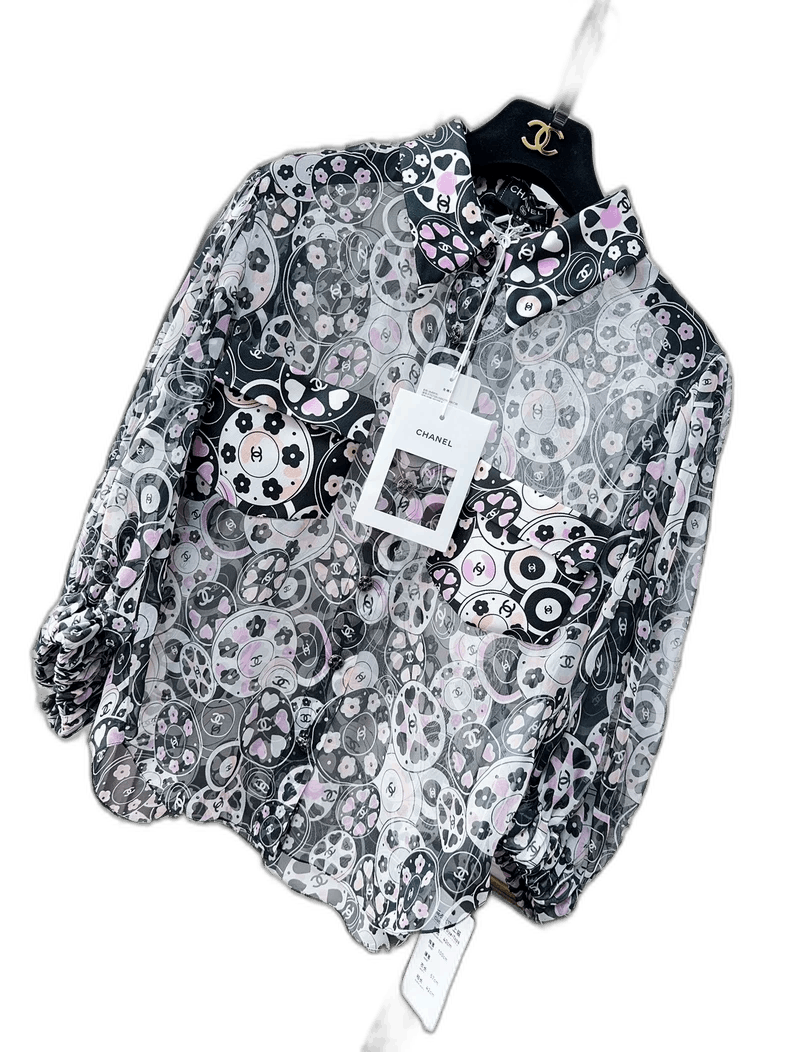 Chanel Chanel Pink Black Camellia Silk Blouse Size M / US 6-8 / IT 42-44 - 1 Thumbnail
