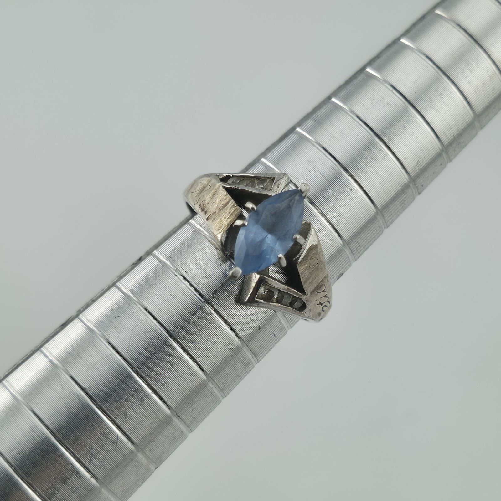 Other Sterling Silver Blue Marquise Stone Ring Art Deco 6.25 Size ONE SIZE - 4 Thumbnail