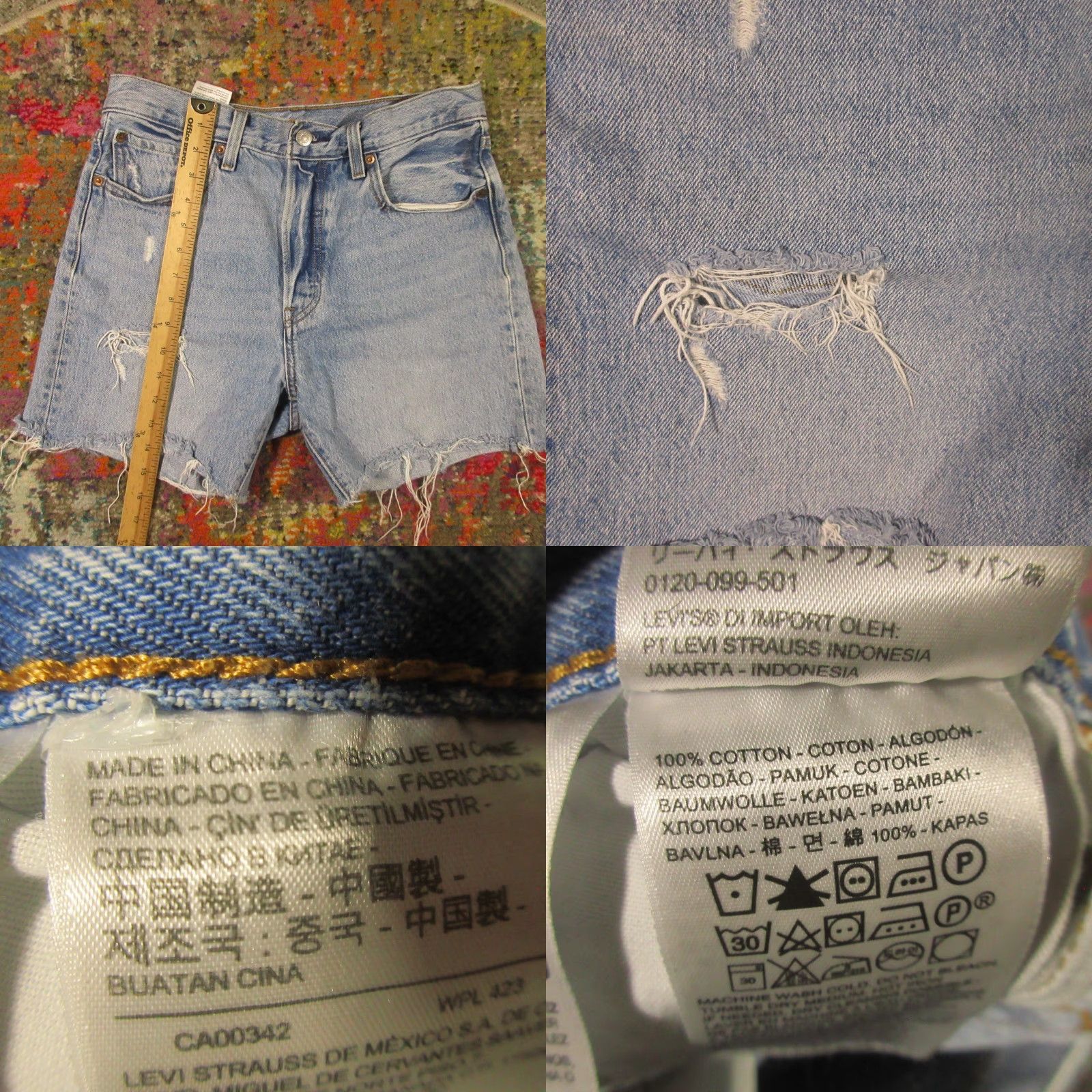 Levi's Levi's 501 Shorts Womens Size 29 Blue Denim Cut-Off Distressed Fringe Casual Size 29" - 8 Thumbnail