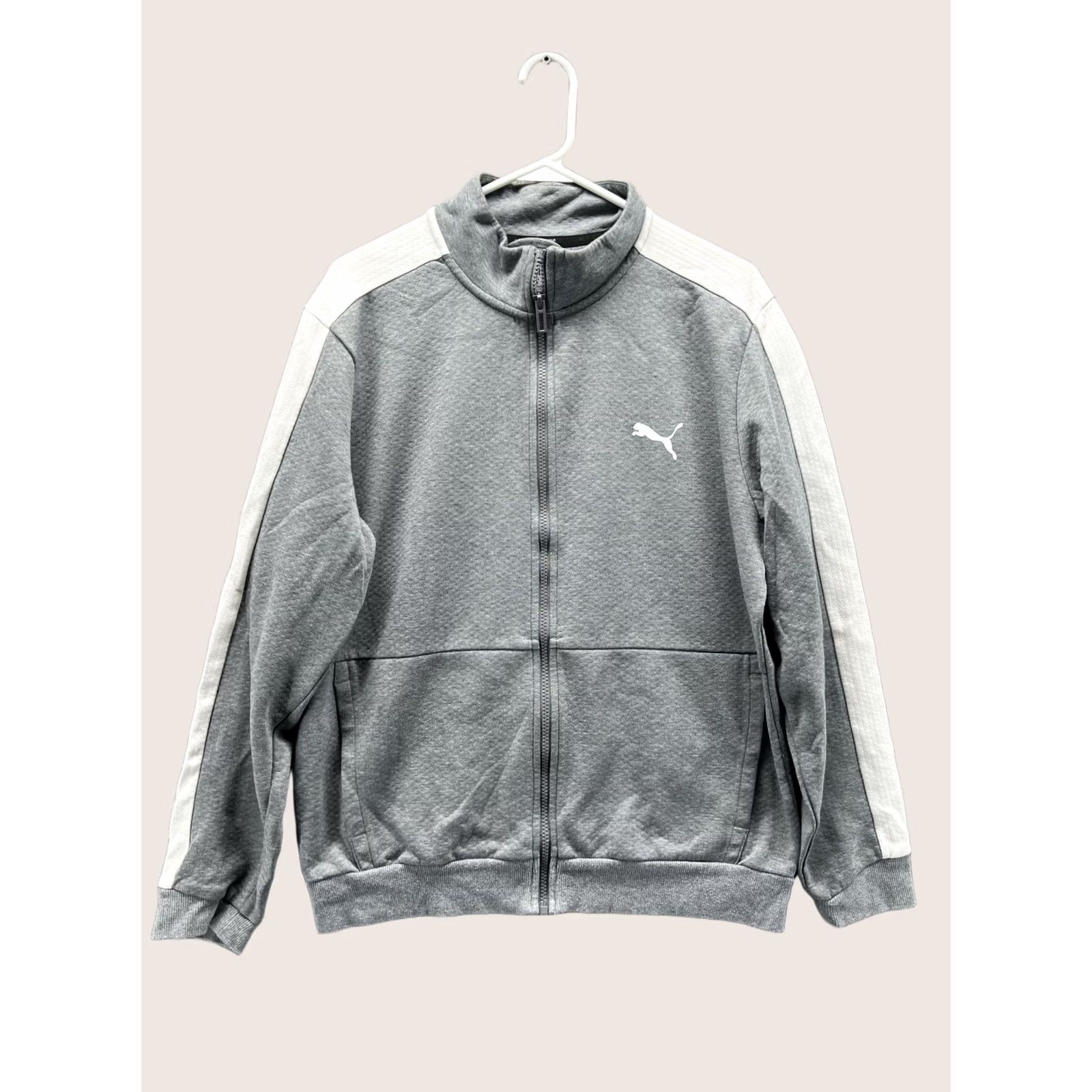 Puma Puma Fleece Jacket Mens M Gray White Full Zip Stand Collar Athletic Track Jacket Mens Regular Fit Short Sleeve: N/A Size US M / EU 48-50 / 2 - 1 Thumbnail