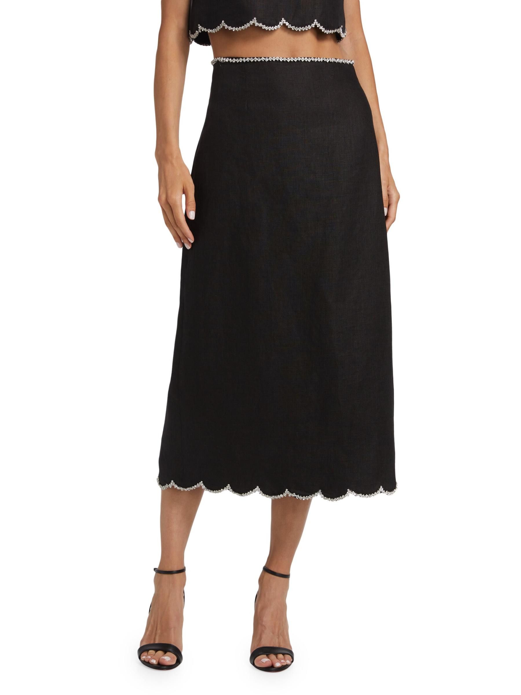 Zimmermann oc11z1025 Crush Scalloped Midi Skirt in Black Size 34" / US 12 / IT 48 - 3 Thumbnail