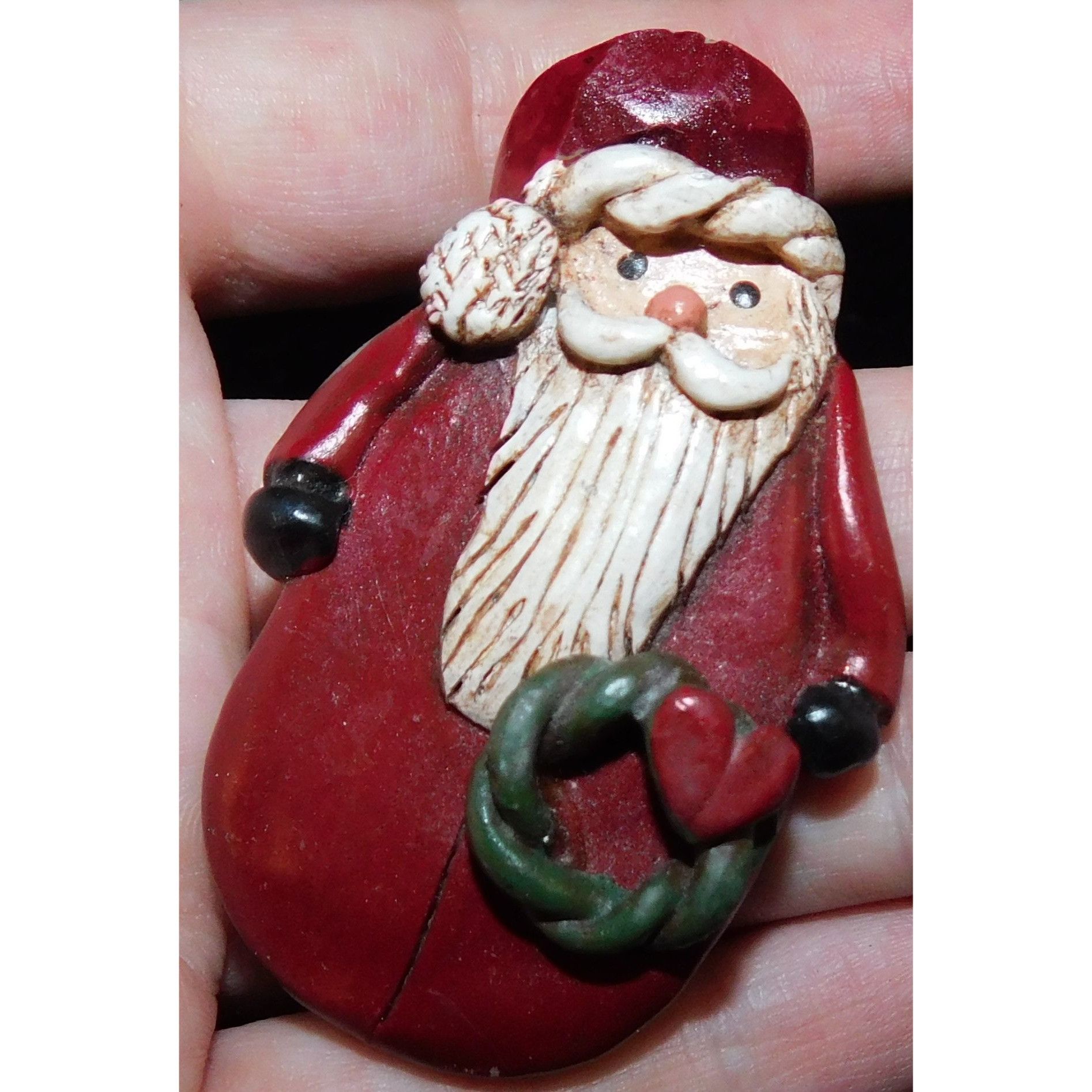 Other Vintage Rustic Santa Brooch Painted Wood-Look Size ONE SIZE - 1 Thumbnail