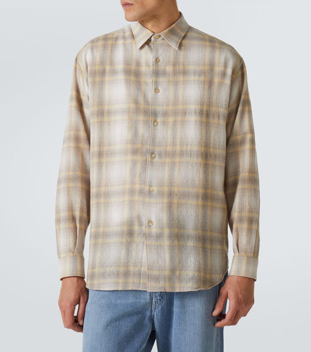 Auralee 💚 Auralee Airy Wool Check Shirt Yellow Gray Check NEW Size US XL / EU 56 / 4 - 4 Thumbnail