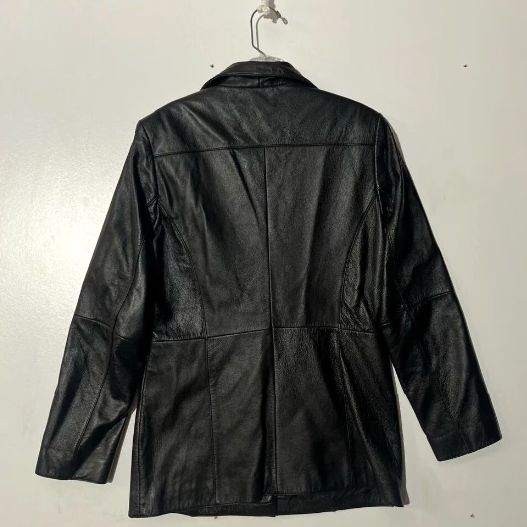 Vintage Wilsons Leather Black Leather Button Front Blazer Jacket Womens M Tall Medium Buttoned Blazer Size M / US 6-8 / IT 42-44 - 4 Thumbnail