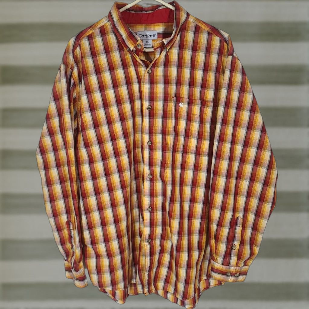 Carhartt Carhartt Shirt Mens XL Plaid Long Sleeve Button Pocket XLarge Cotton Yellow Size US XL / EU 56 / 4 - 1 Thumbnail