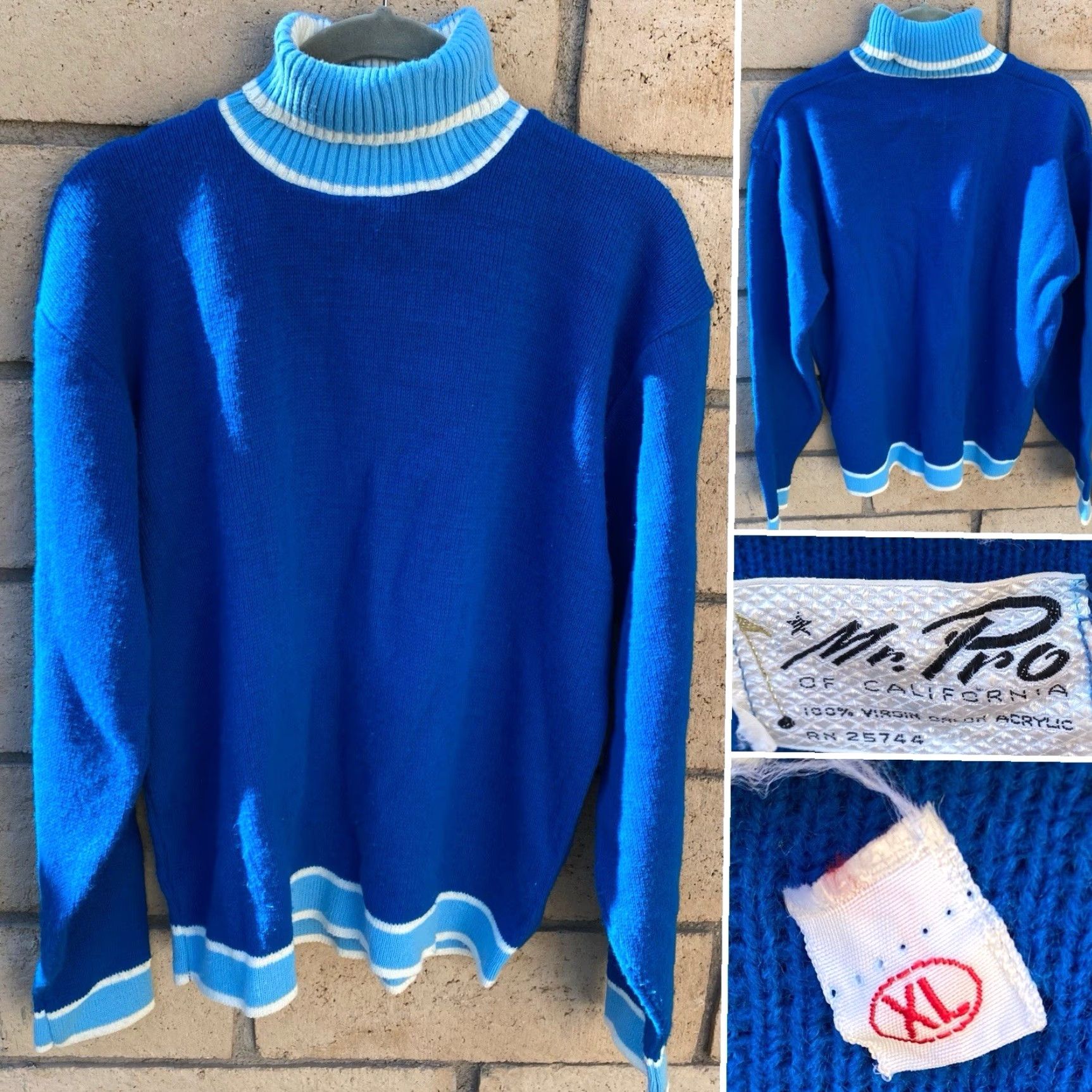 Vintage VINTAGE Mr Pro OF California Blue Acrylic Knit Sweater Turtleneck XL USA Made Size US XL / EU 56 / 4 - 5 Thumbnail