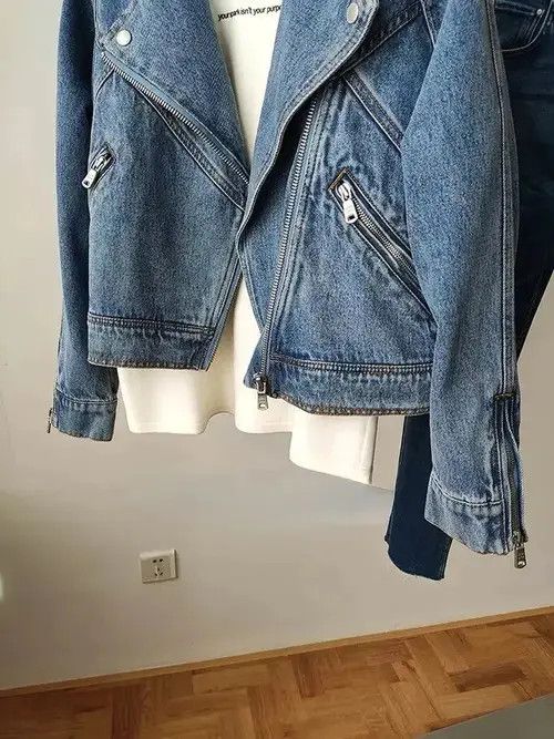 Japanese Brand × Vintage New Spring Autumn Women Casual Moto Biker Denim Jacket Size ONE SIZE - 4 Thumbnail