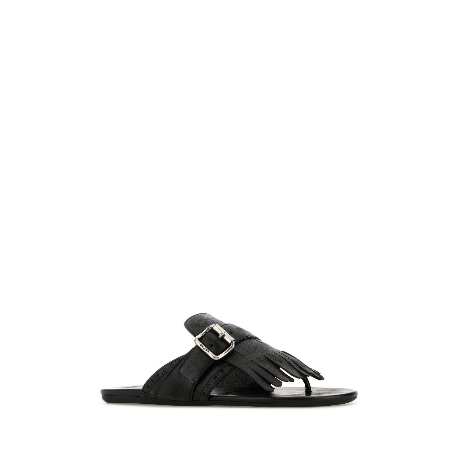PRADA Shuffle Black Leather Thong Slippers New And Authentic