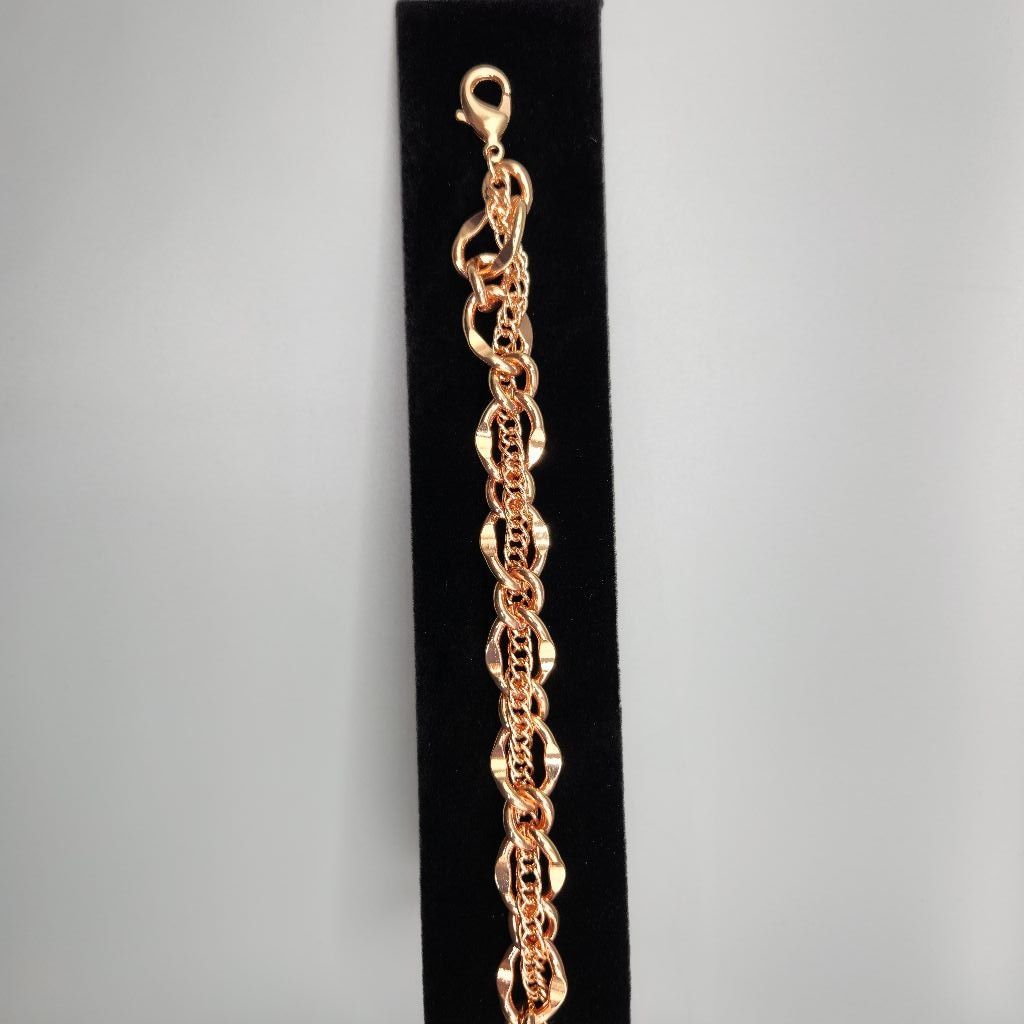 Designer Chunky Rose Gold-Tone Bracelet Double Strand Intertwined 7.5 Size ONE SIZE - 7 Thumbnail