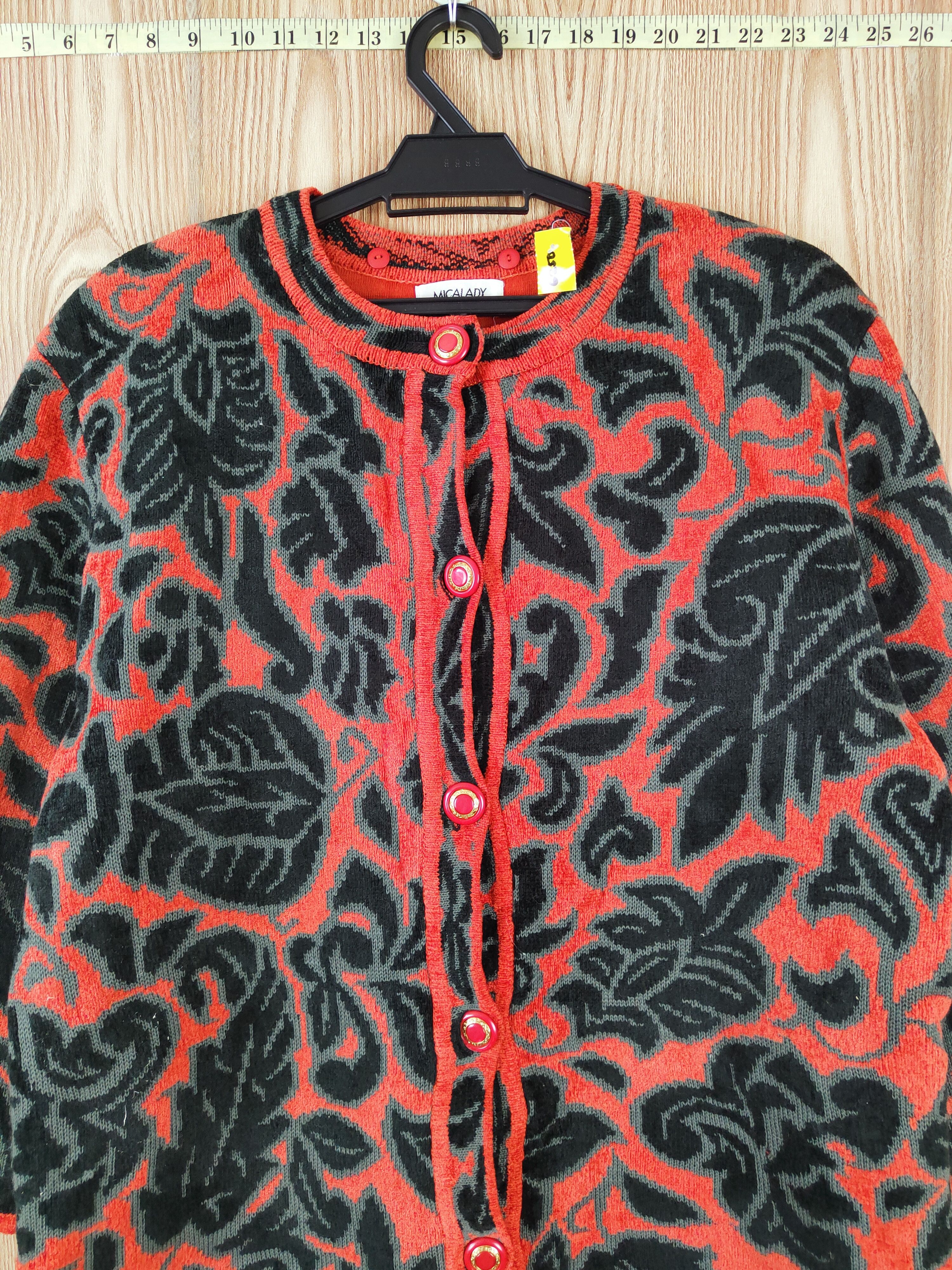 Japanese Brand Micalady Primavista Black Orange art Knitwear Cardigan #W427 Size L / US 10 / IT 46 - 2 Thumbnail