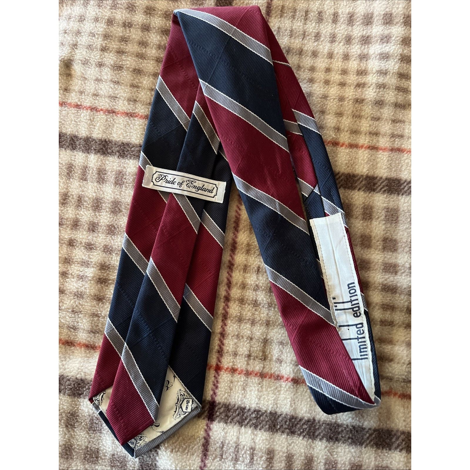 Other Vintage Pride of England Tie Striped Burgundy Poly Necktie Size ONE SIZE - 7 Thumbnail