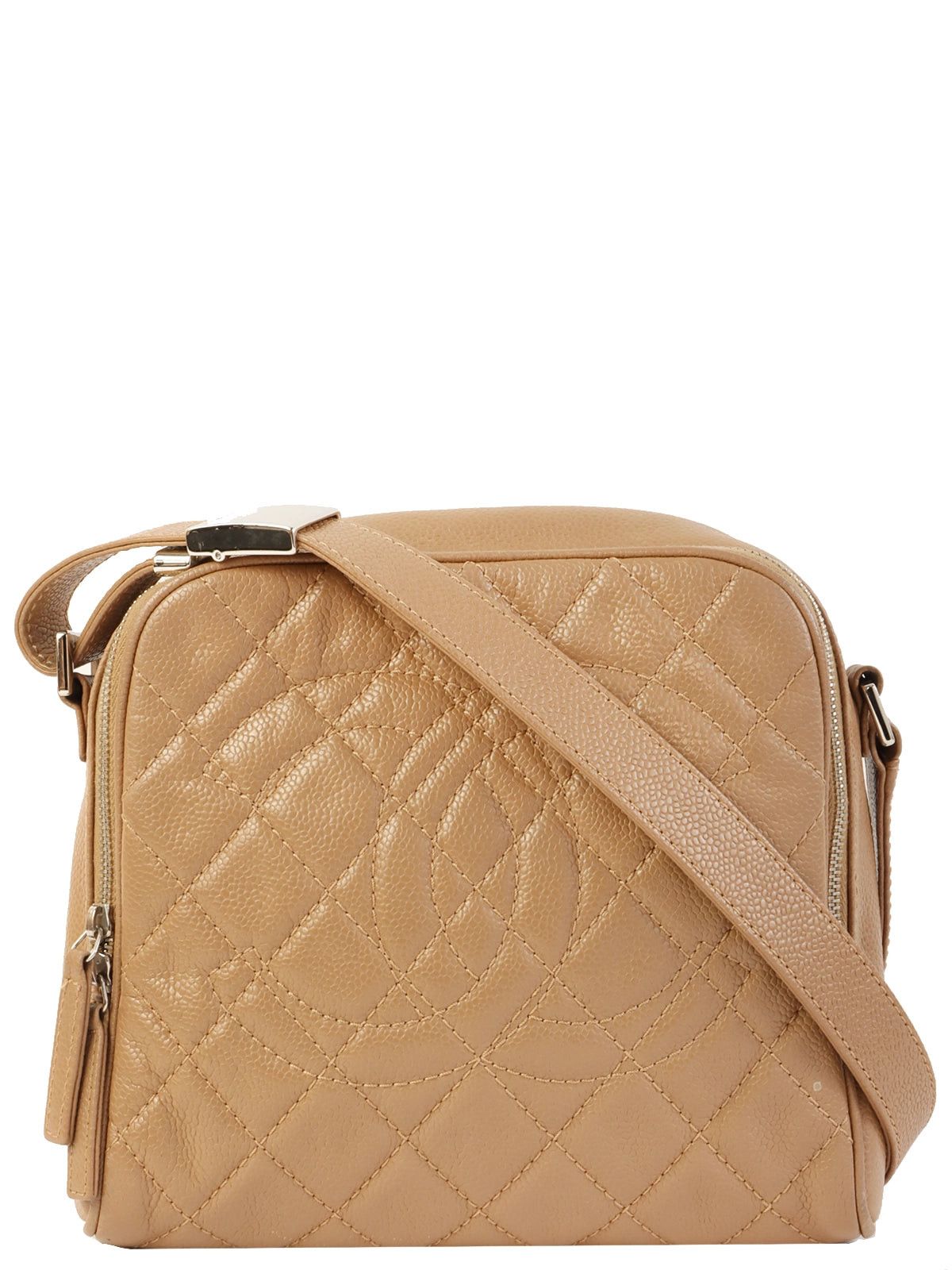 image of Chanel Around 2007 Made Caviar Skin Cc Mark Stitch Shoulder Bag Beige in White, Women's