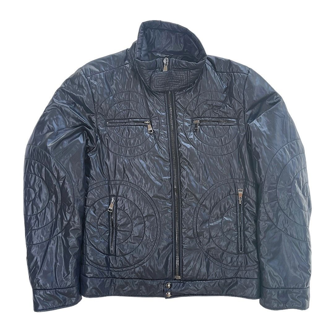 image of Dolce Gabbana 2000S Glossy Circular Pattern Nylon Padded Jacket in Black, Men's (Size Large)