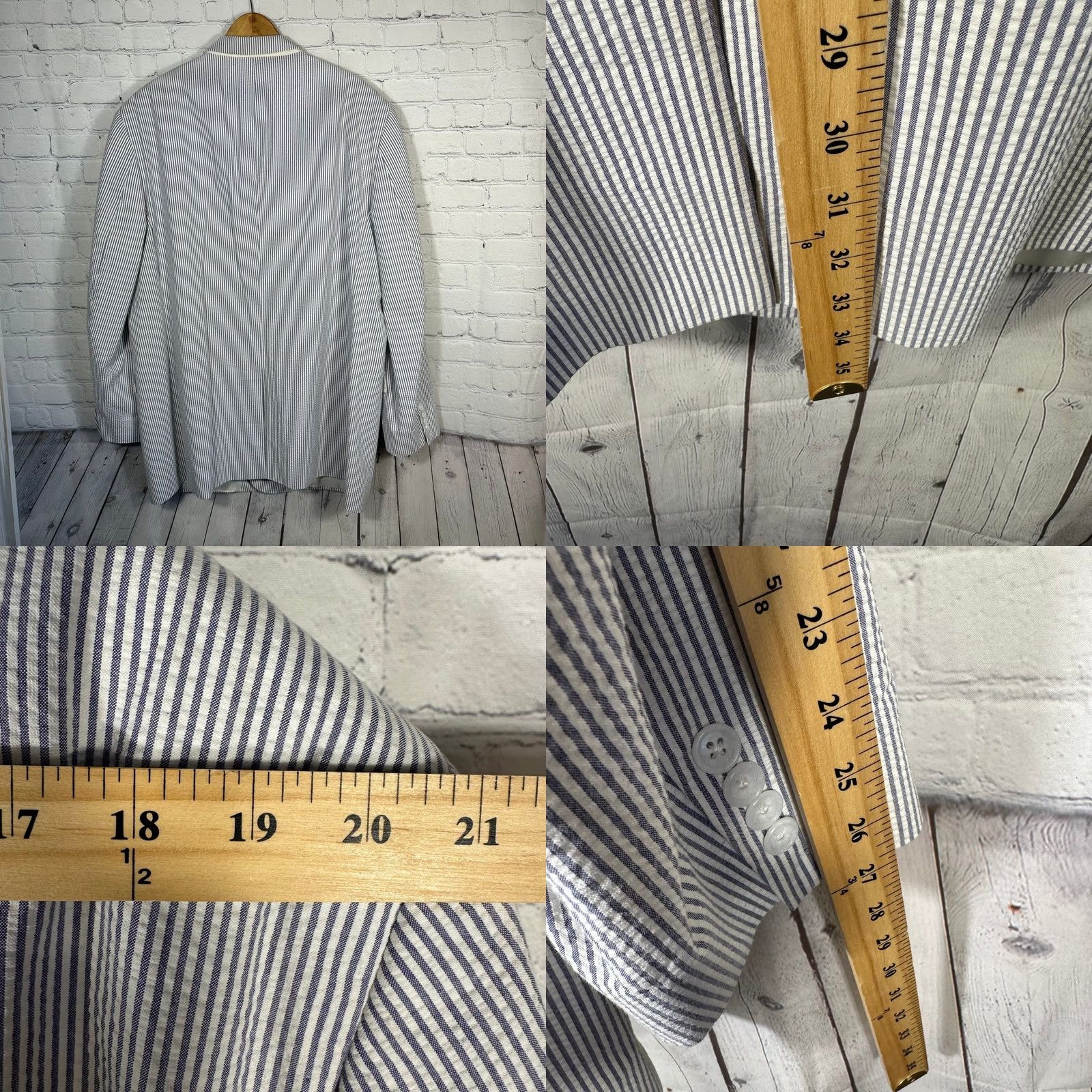 Jos. A. Bank Jos. A. Bank Seersucker Blazer Mens 50 Long Blue White Striped Cotton Sport Coat Size 50R - 8 Thumbnail