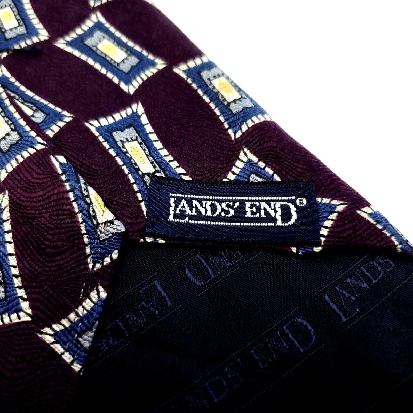 Lands' End Land's End Silk Tie Wide Print Purple Geometric Size ONE SIZE - 4 Thumbnail