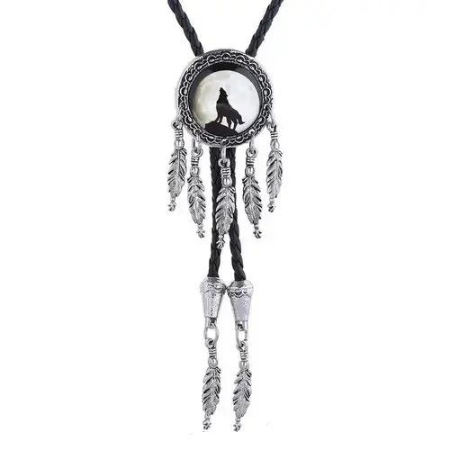 VIBE Western White Moon Wolf Feather Bolo Tie Size ONE SIZE - 1 Thumbnail