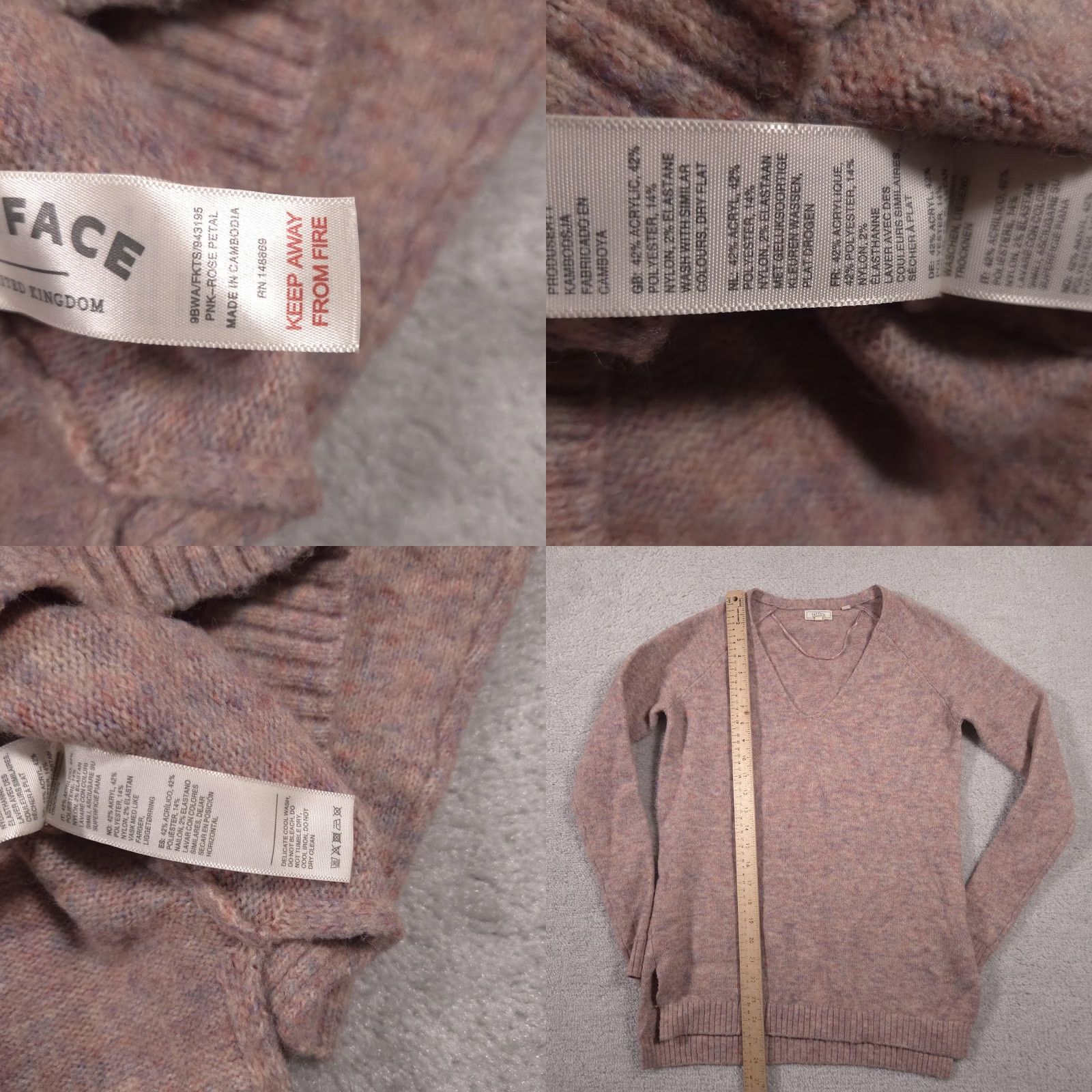FatFace FatFace Sweater Womens Raglan Longline V-Neck Knit Pullover Mauve Heather Pink V-Neck Raglan Sleeves Long Sleeve Womens Sweater 2 XS? Size XS / US 0-2 / IT 36-38 - 8 Thumbnail