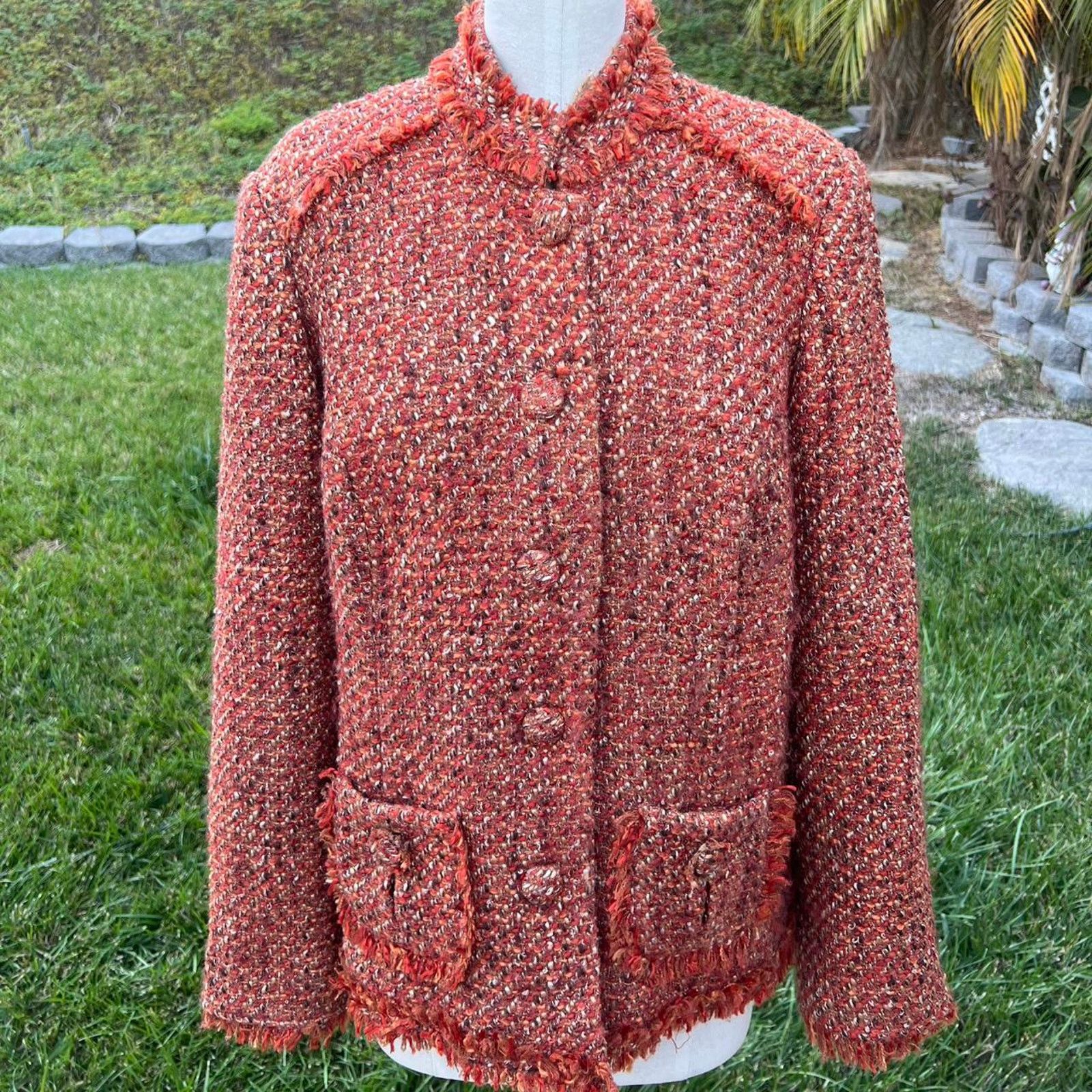 Chicos Chicos Orange Tweed Jacket Size XL / US 12-14 / IT 48-50 - 1 Thumbnail