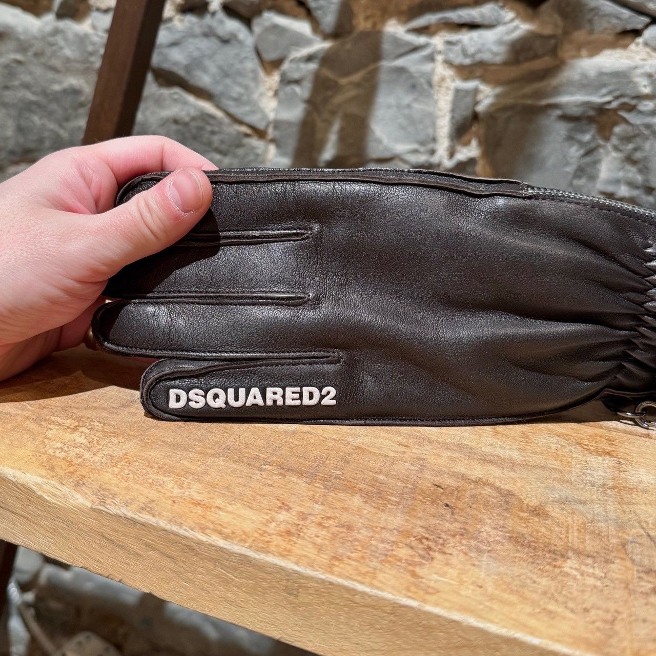 Dsquared2 Dsquared2 Rabbit Fur Lined Logo Brown Leather Gloves Size ONE SIZE - 3 Thumbnail
