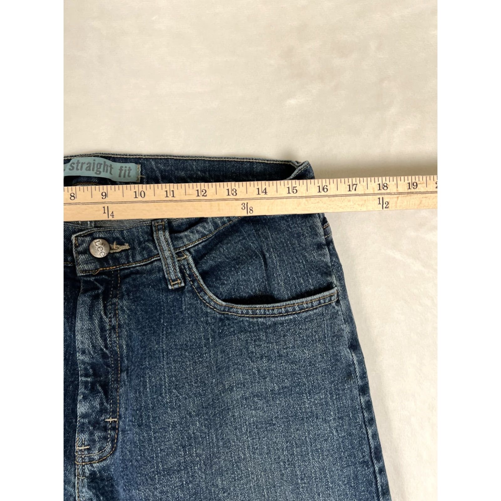 Lee Lee Jeans Mens 32x32 Blue Straight Fit Denim 5 Pocket Zip Fly Leather Logo Hardware Vintage No Size US 32 / EU 48 - 4 Thumbnail