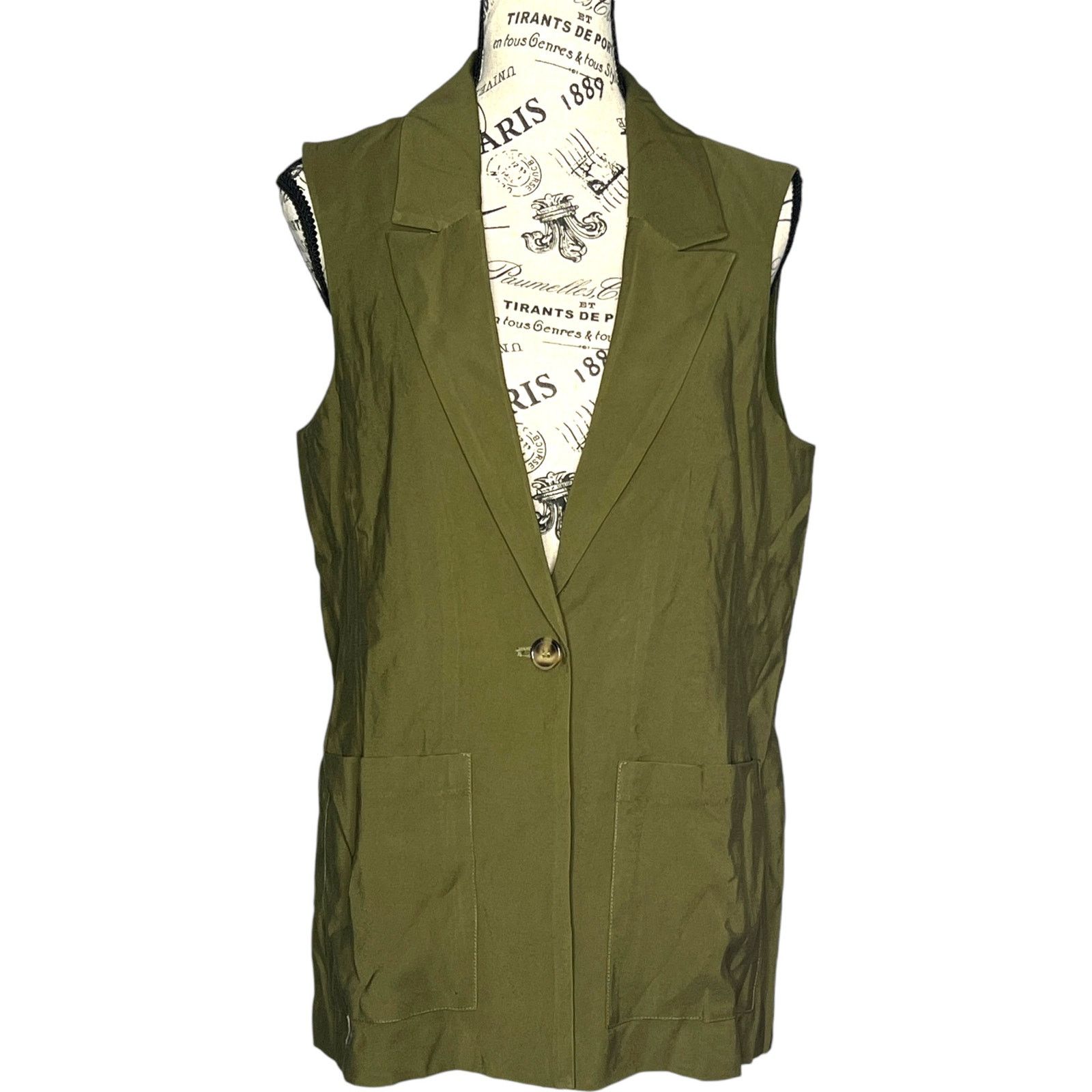 Sanctuary Olive One-Button Notched Lapel Two Front Pocket Vest Size XS / US 0-2 / IT 36-38 - 1 Thumbnail
