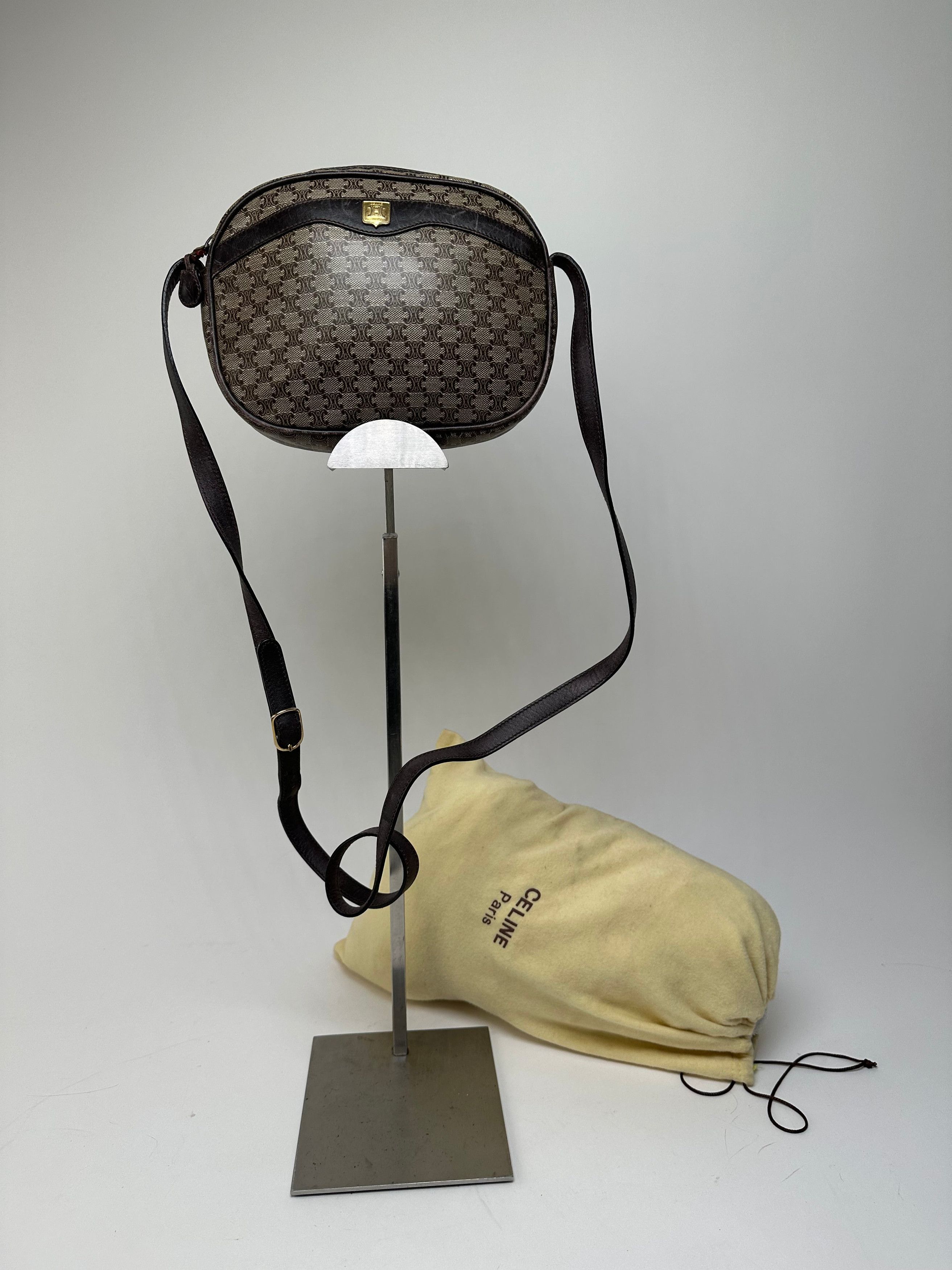 Celine Vintage Macadam Canvas Camera Crossbody Bag Dark Brown Size ONE SIZE - 1 Thumbnail