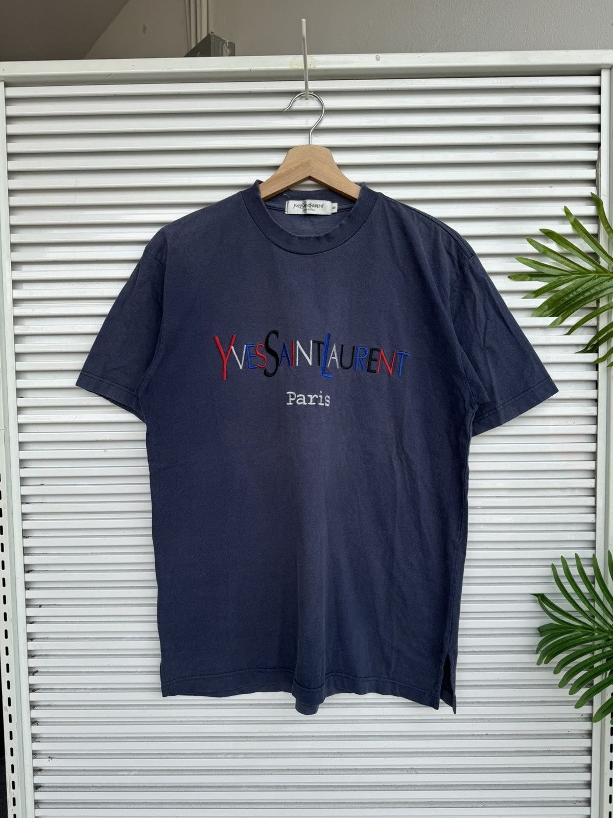 Pre-owned Vintage X Ysl Pour Homme Vintage Ysl Yves Saint Laurent Embroidered Tees In Blue