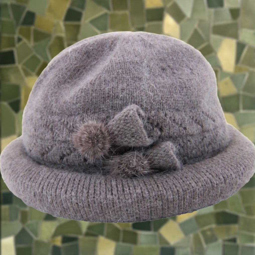 Vintage VINTAGE Rabbit Fur Knit Greyish Purple Soft Cozy Grouser Bucket Hat Woman S-M Size ONE SIZE - 1 Thumbnail