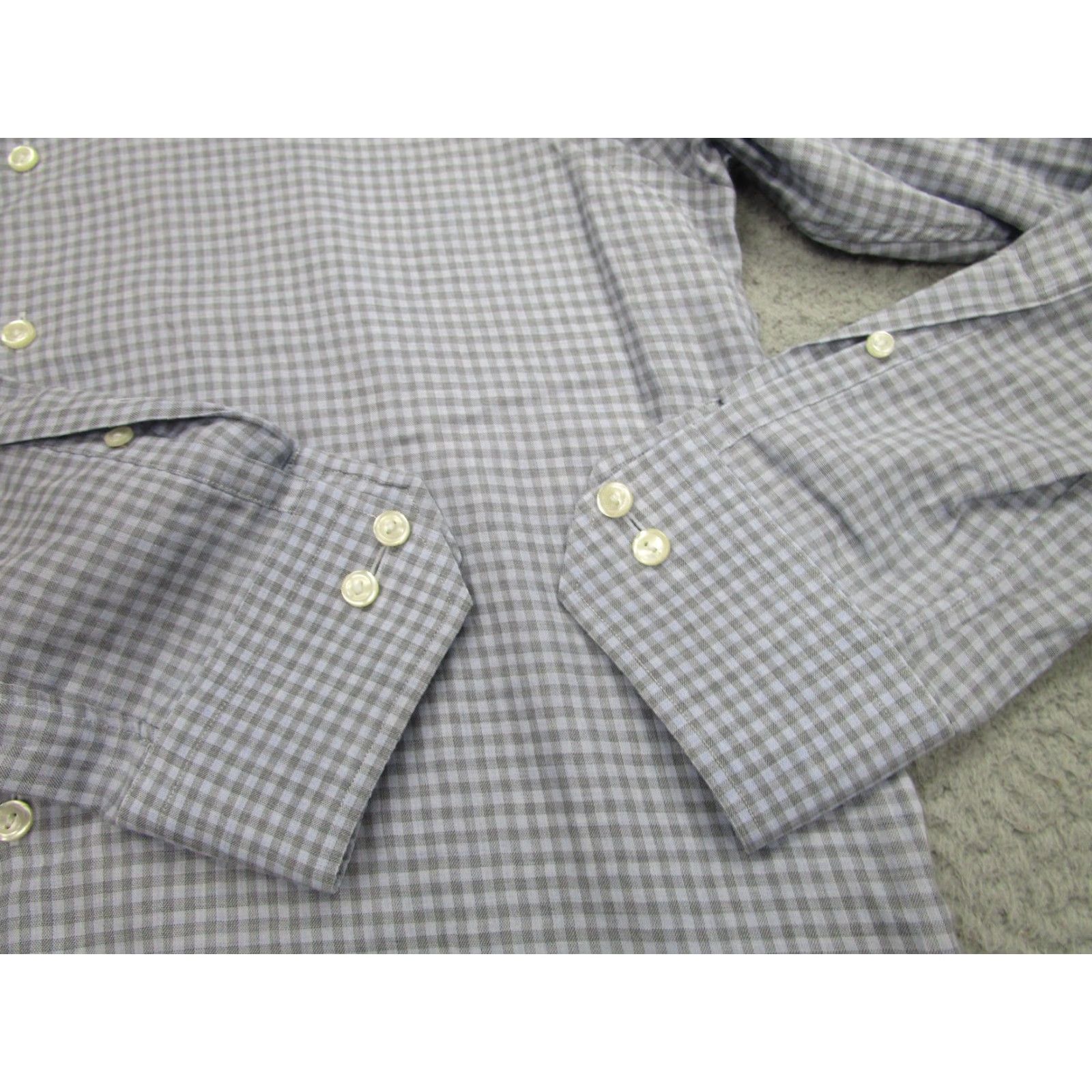 Eton ETON Dress Shirt Medium Gray Blue Check Cotton Contemporary Fit Long Sleeve Mens Size 40R - 5 Thumbnail