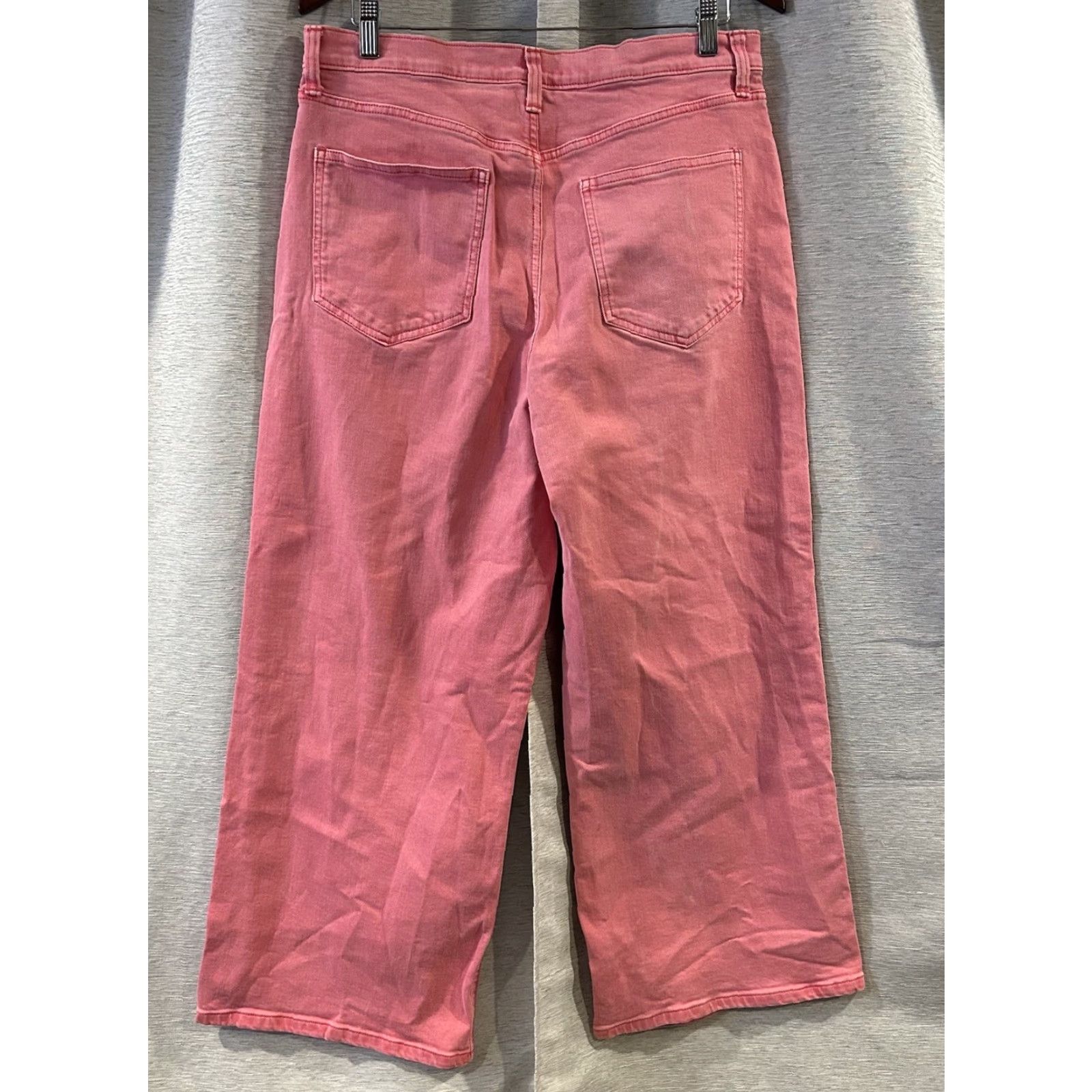 Gap GAP Womens Jeans Candy Coral High Rise Wide-Leg Crop 12 Regular 33x27 Denim Cotton Spandex Raw Hem Pink 12 Inseam 27" Size 34" / US 12 / IT 48 - 3 Thumbnail