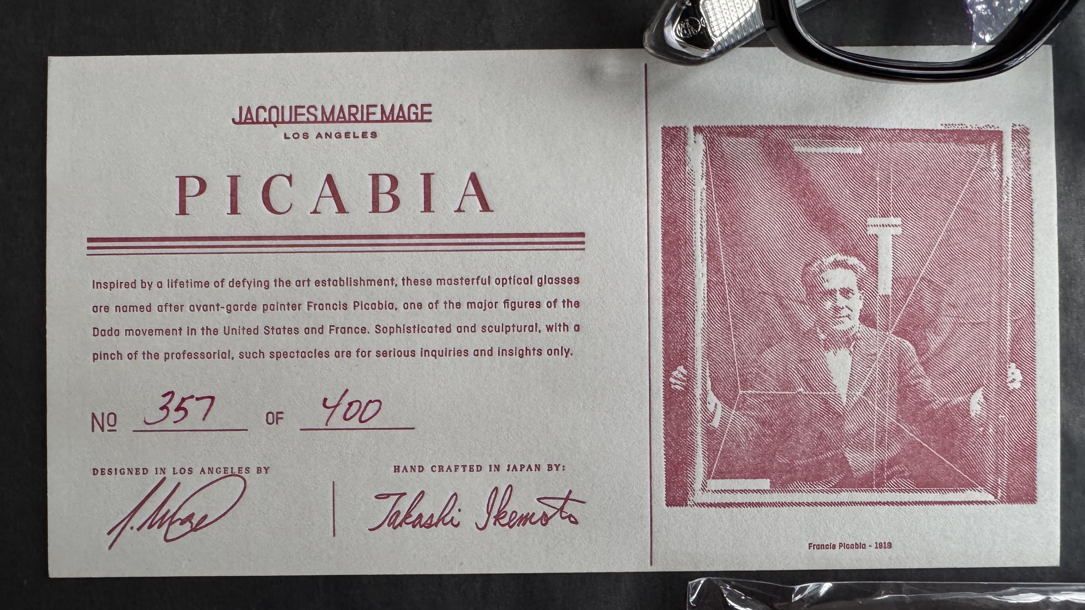 Jacques Marie Mage aa . BNWB . PICABIA SHADOW . 357/400 . HANDMADE IN JAPAN Size ONE SIZE - 4 Thumbnail