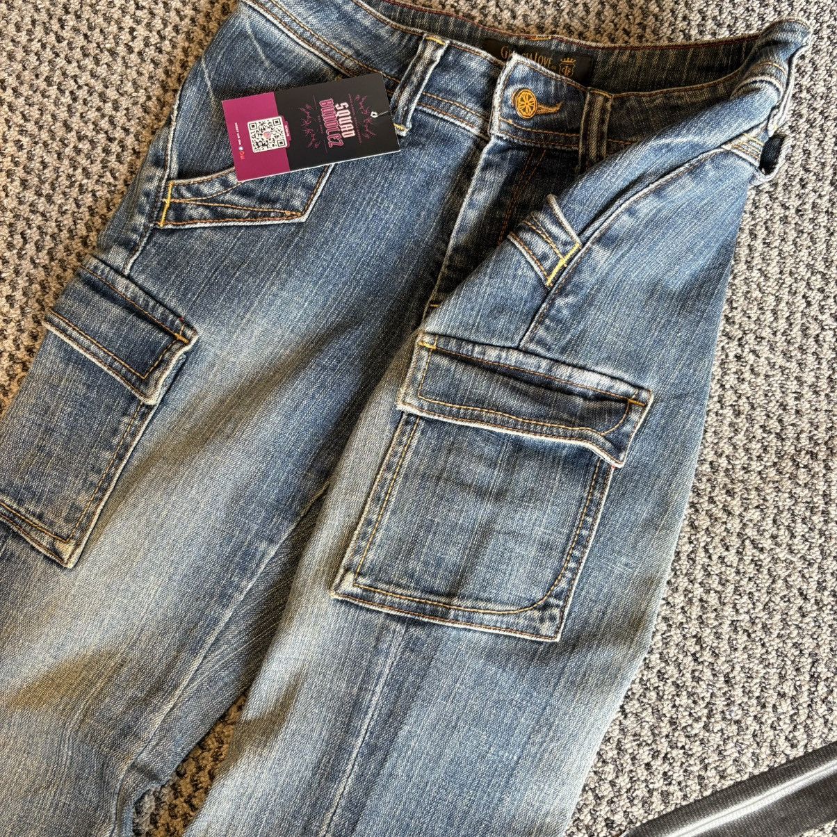 If Six Was Nine Flare Cargo Jeans Blue Denim Georgia Love Size 26’ Size 26" / US 2 / IT 38 - 9 Thumbnail