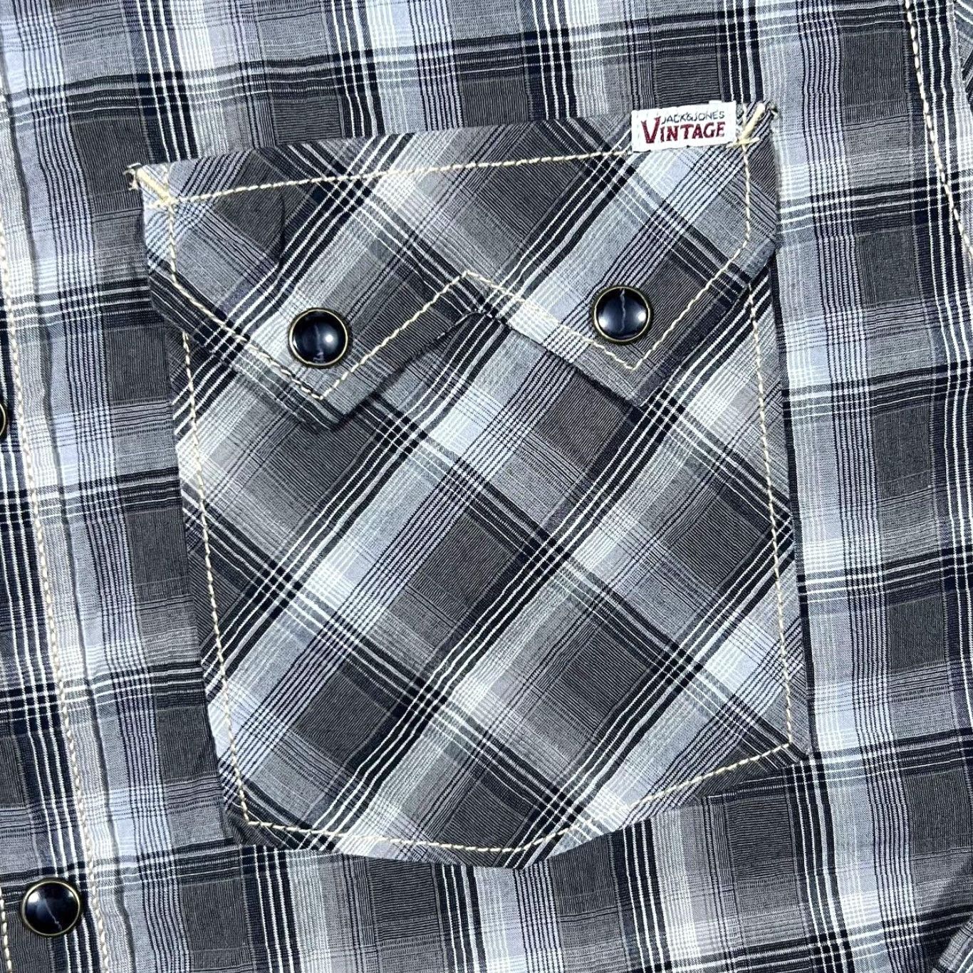 Jack & Jones JACK & JONES Western Black Grey White Plaid Check Long Sleeve Shirt M Size US M / EU 48-50 / 2 - 3 Thumbnail